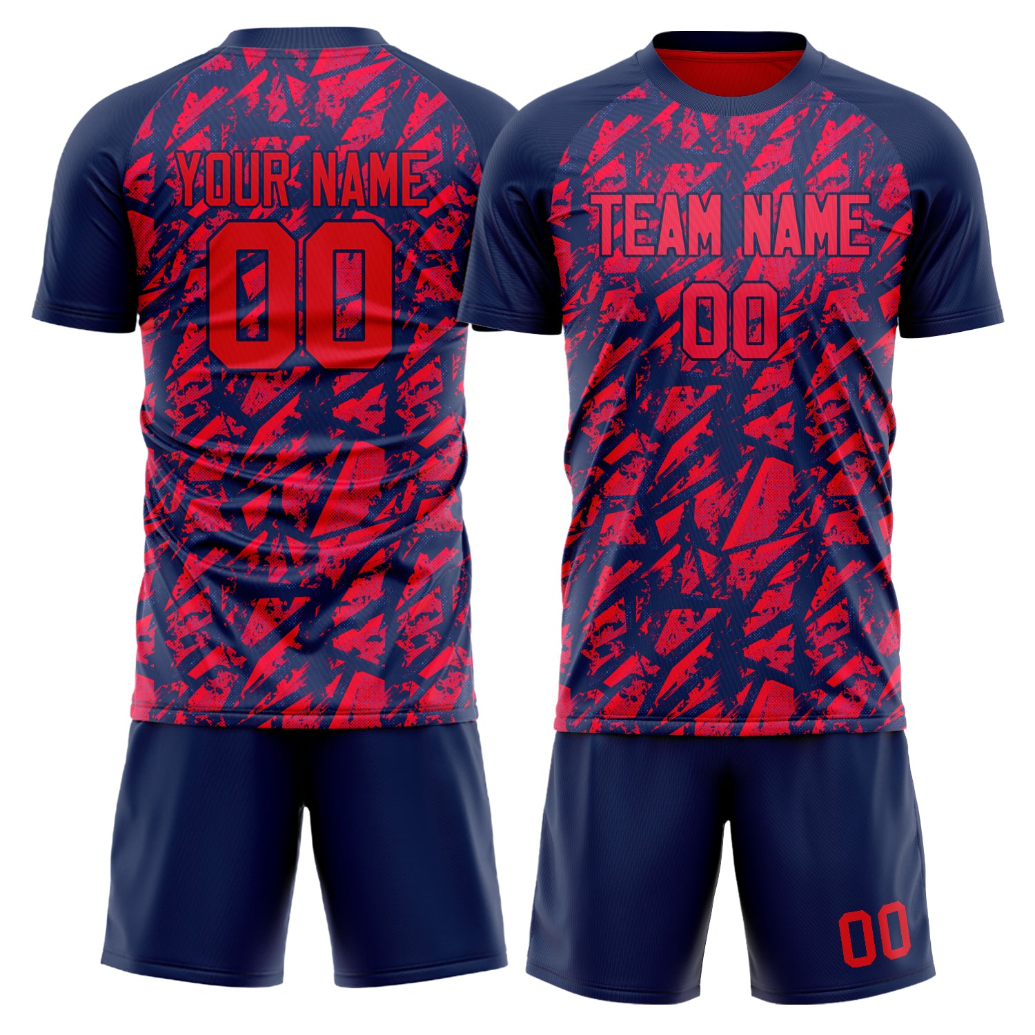 Custom Red Navy Pattern Soccer Jersey