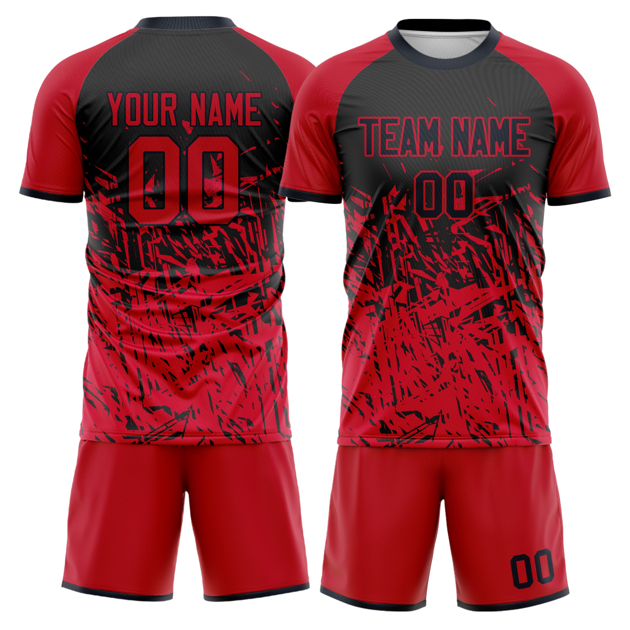 Custom Red Black Pattern Soccer Jersey