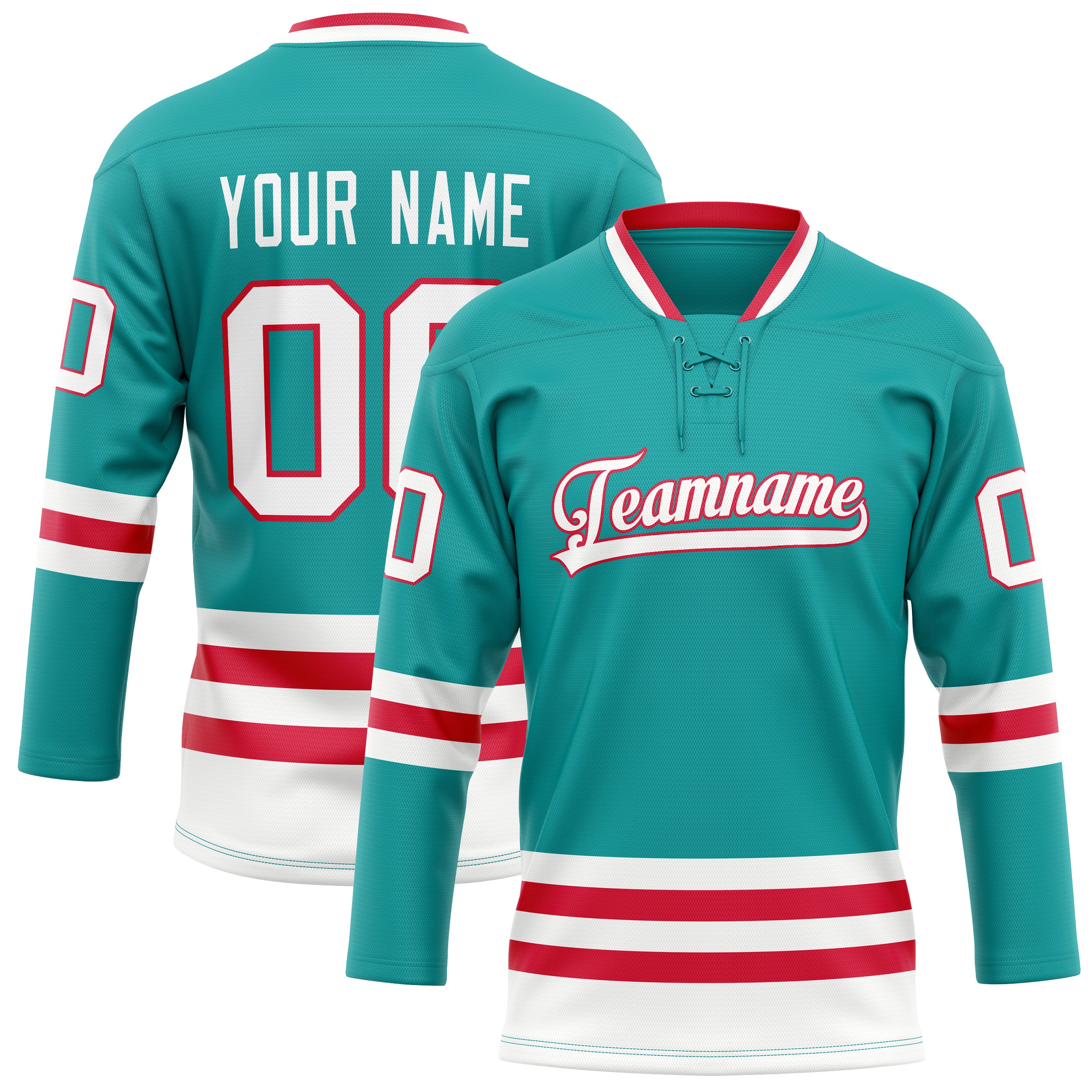Custom Aqua Red Solid Colour Hockey Jersey