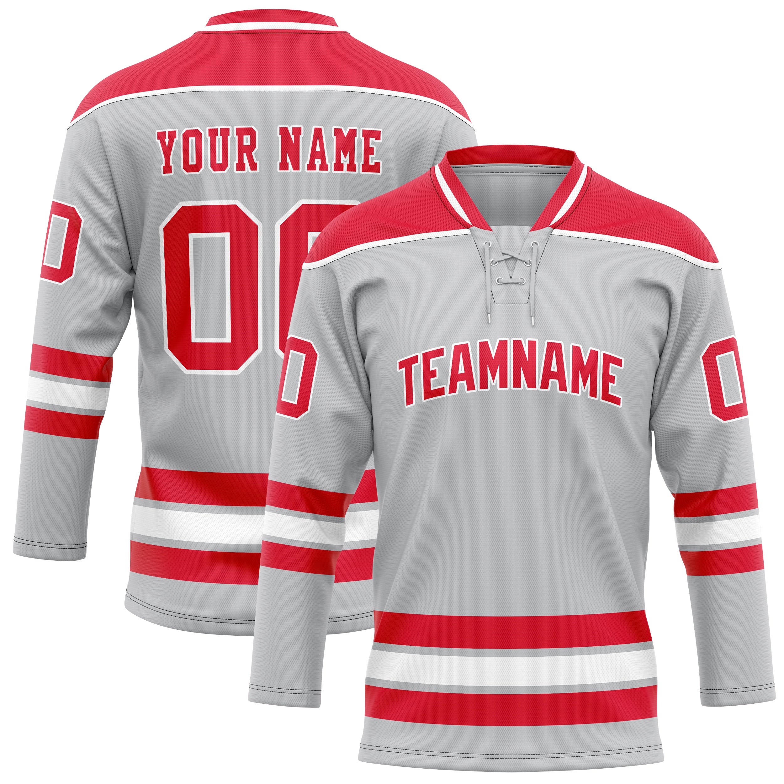 Custom Gray Red Solid Colour Hockey Jersey