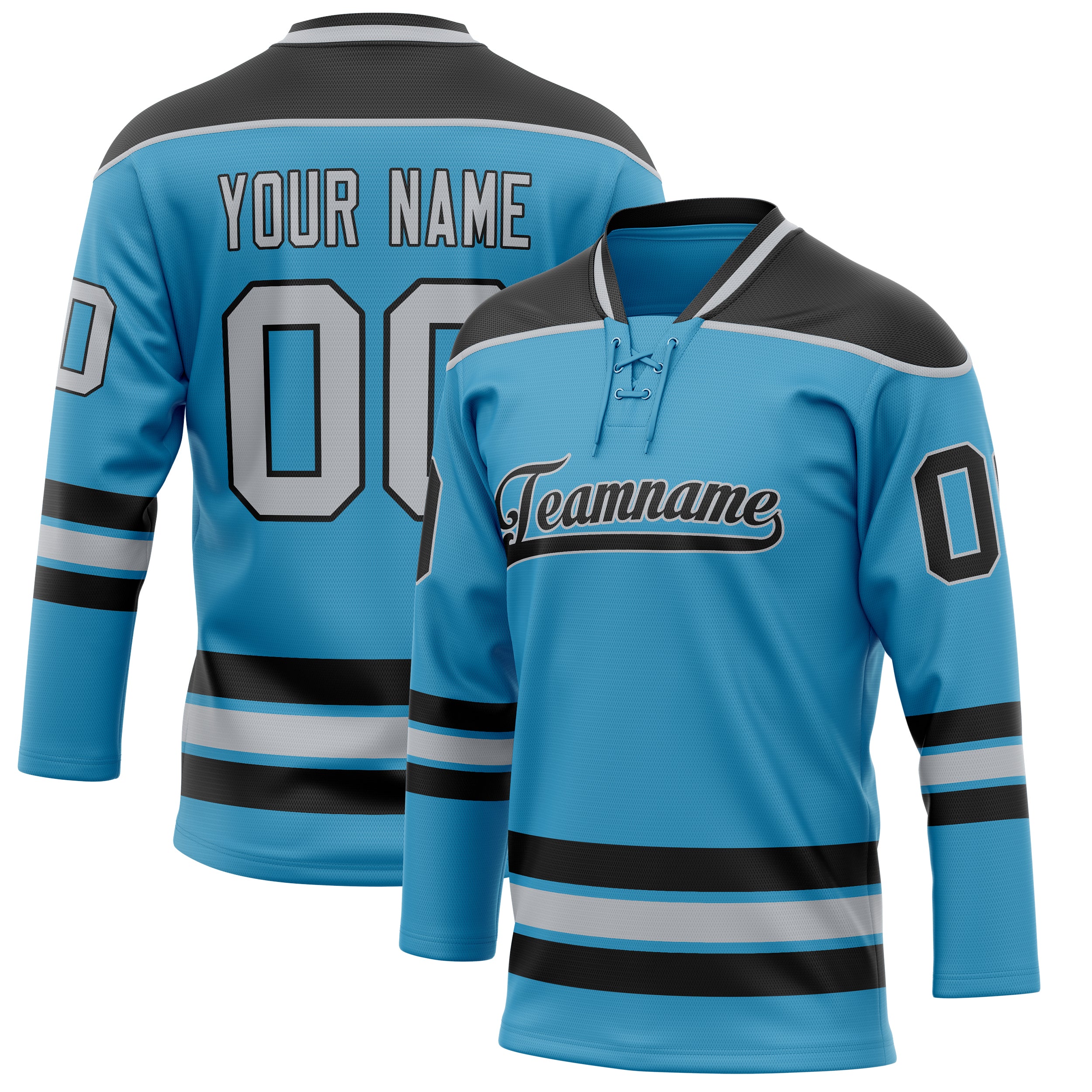 Custom Panther Blue Black Solid Colour Hockey Jersey