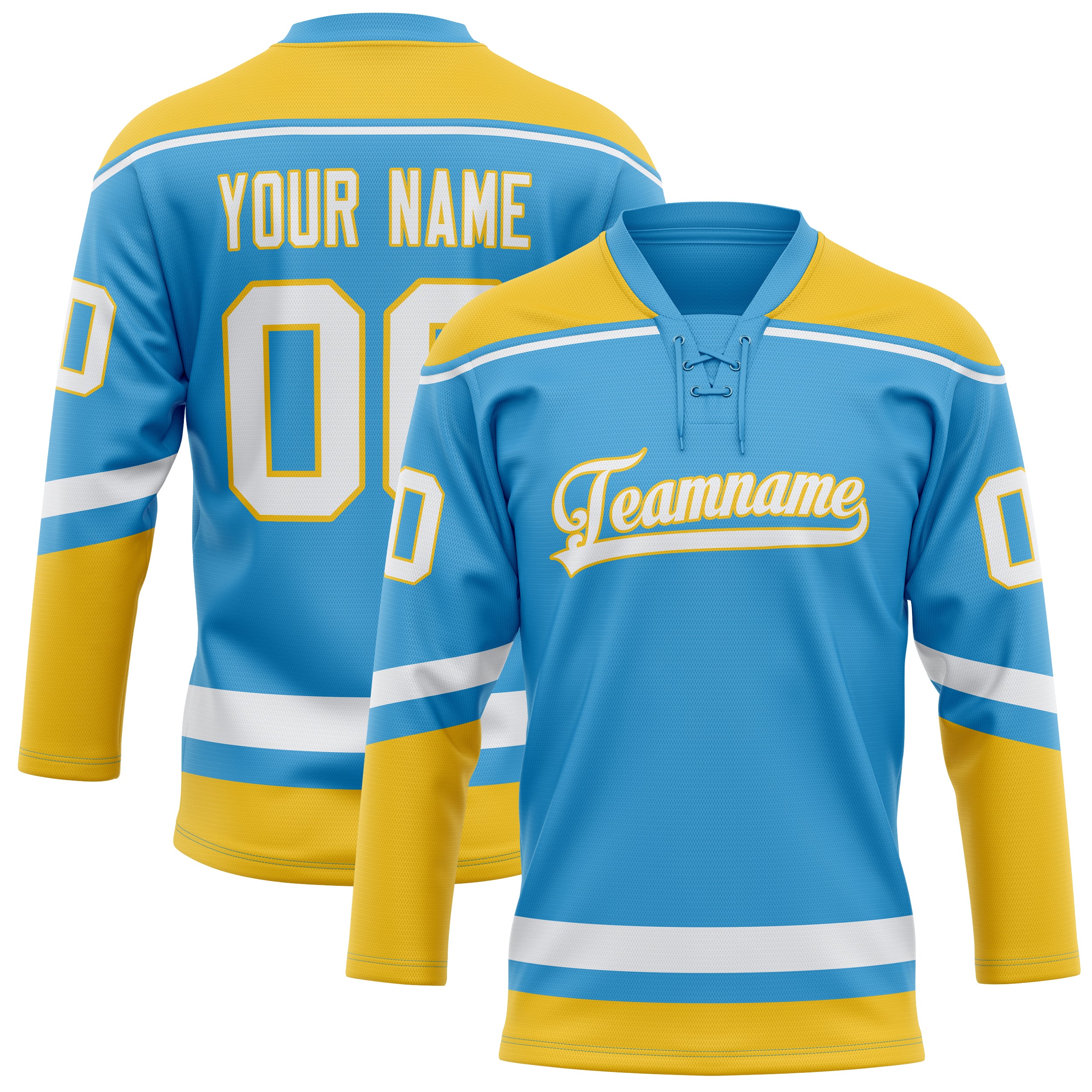 Custom Sky Blue Gold Solid Colour Hockey Jersey