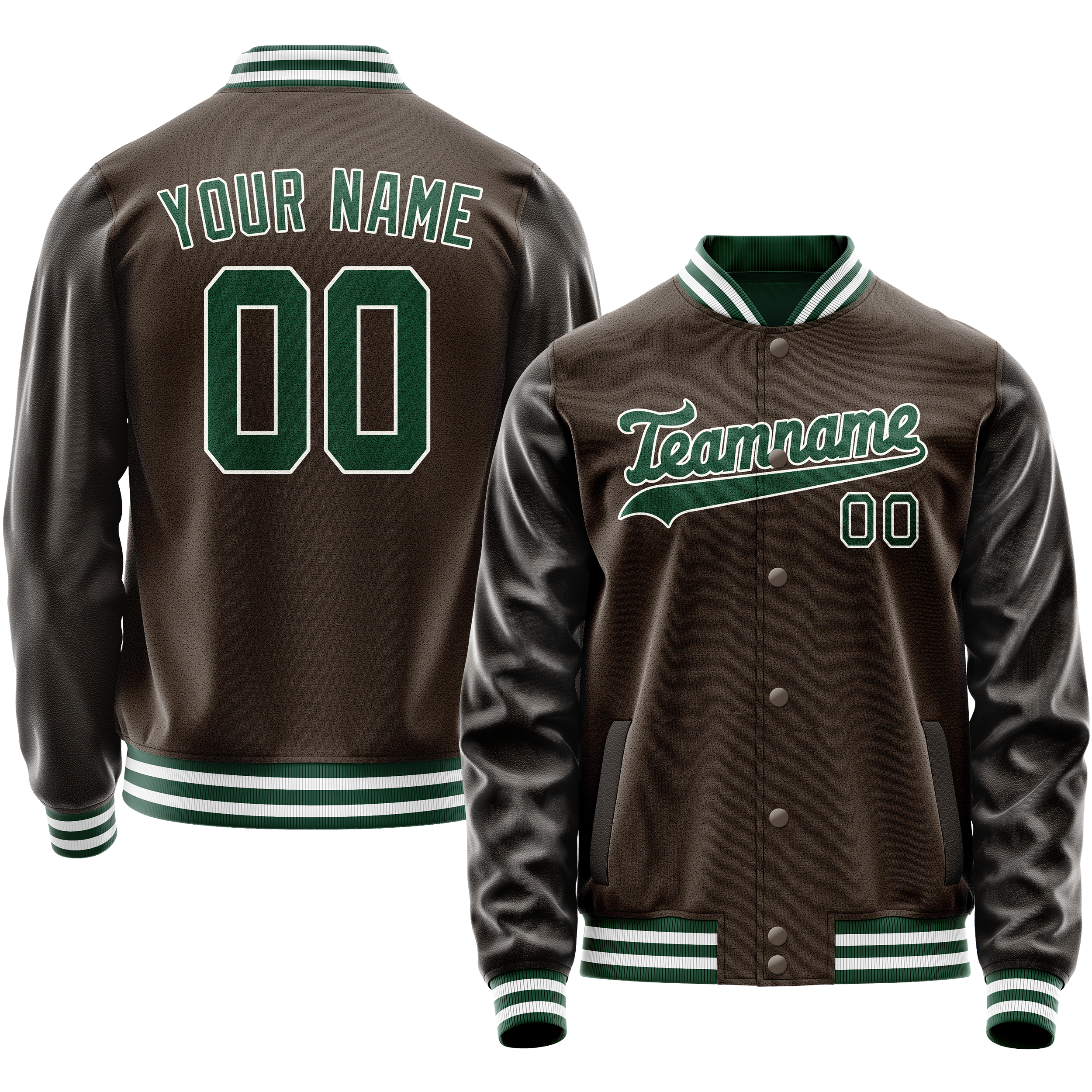 Custom Brown Kelly-Green Solid Color Varsity Letterman Jacket JA02240617XF075
