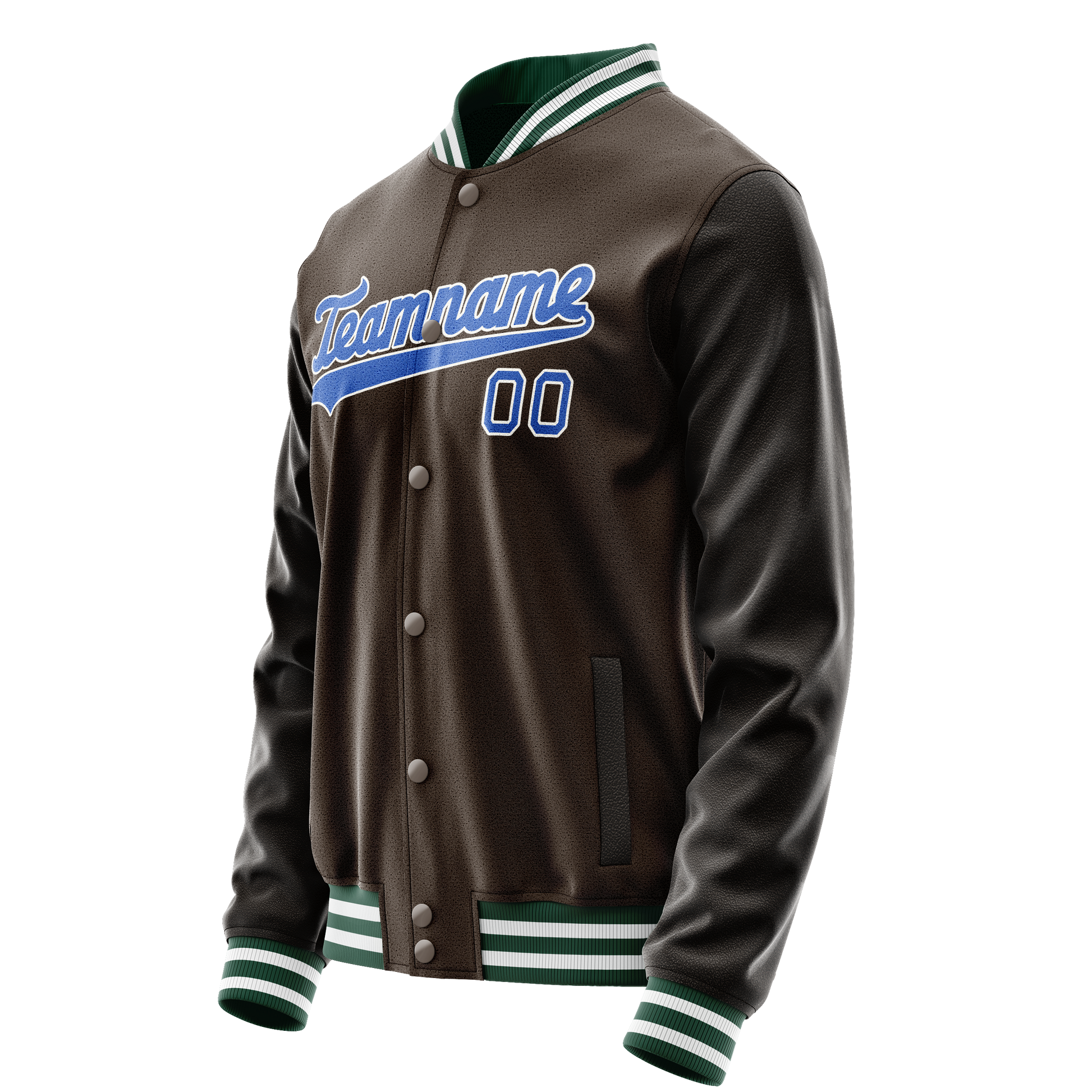 Custom Brown Teal Solid Color Varsity Letterman Jacket JA02240617XF087