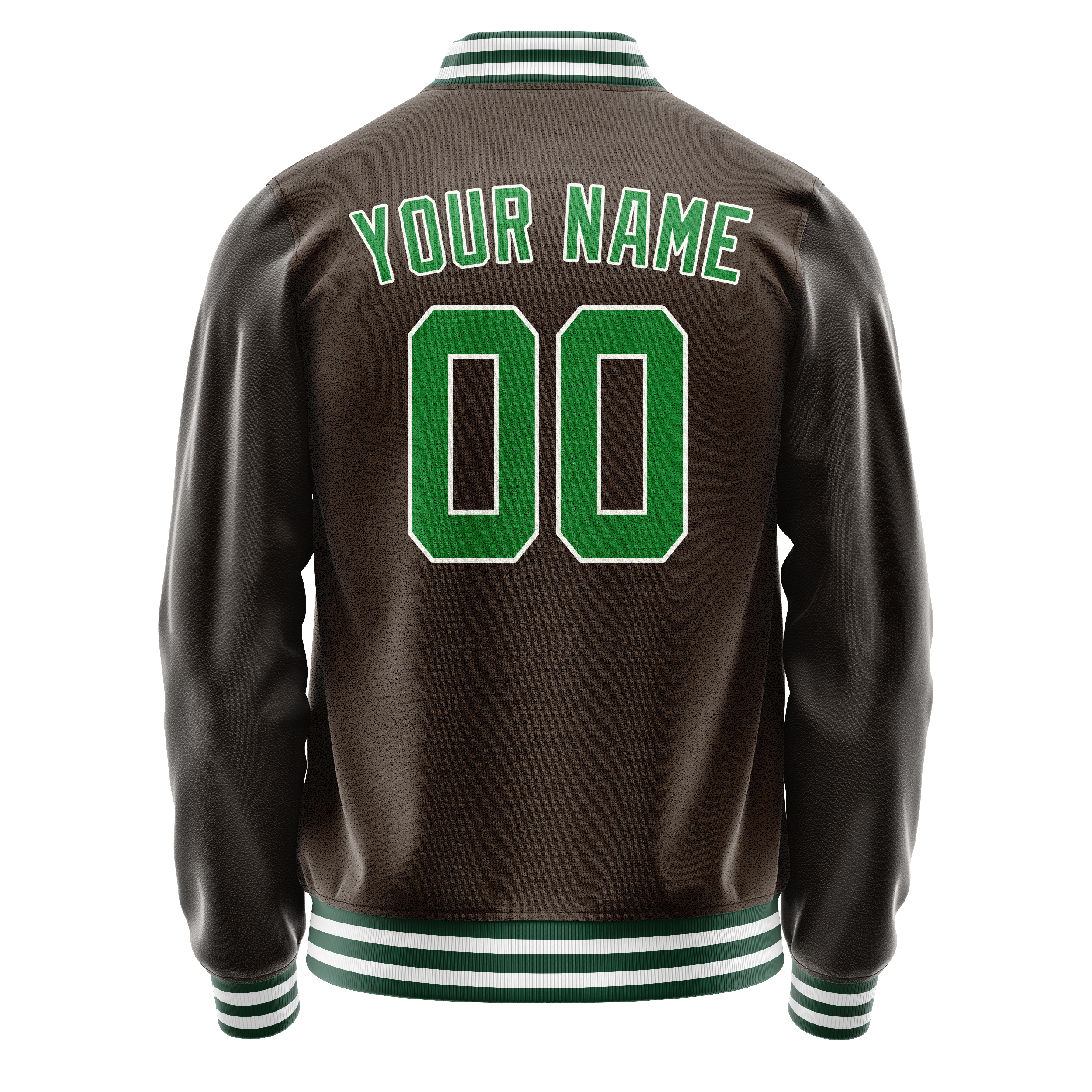 Custom Brown Neon-Green Solid Color Varsity Letterman Jacket JA02240617XF074