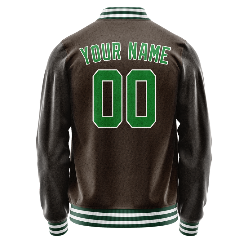Custom Brown Neon-Green Solid Color Varsity Letterman Jacket JA02240617XF074