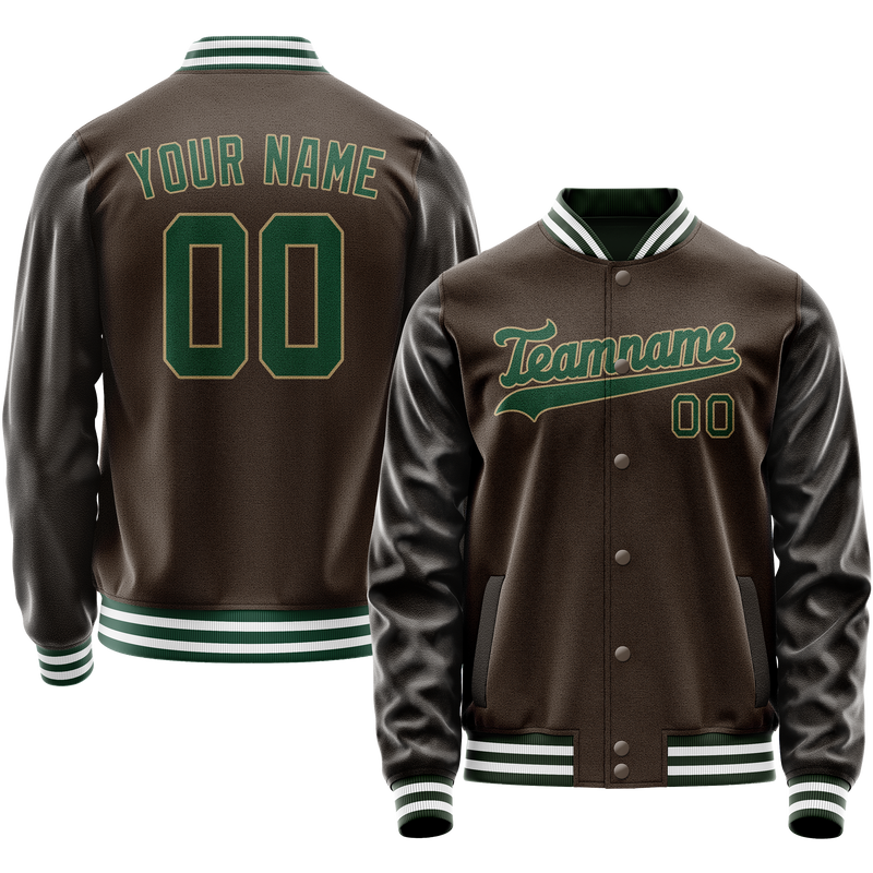 Custom Brown Kelly-Green Solid Color Varsity Letterman Jacket JA02240617XF084