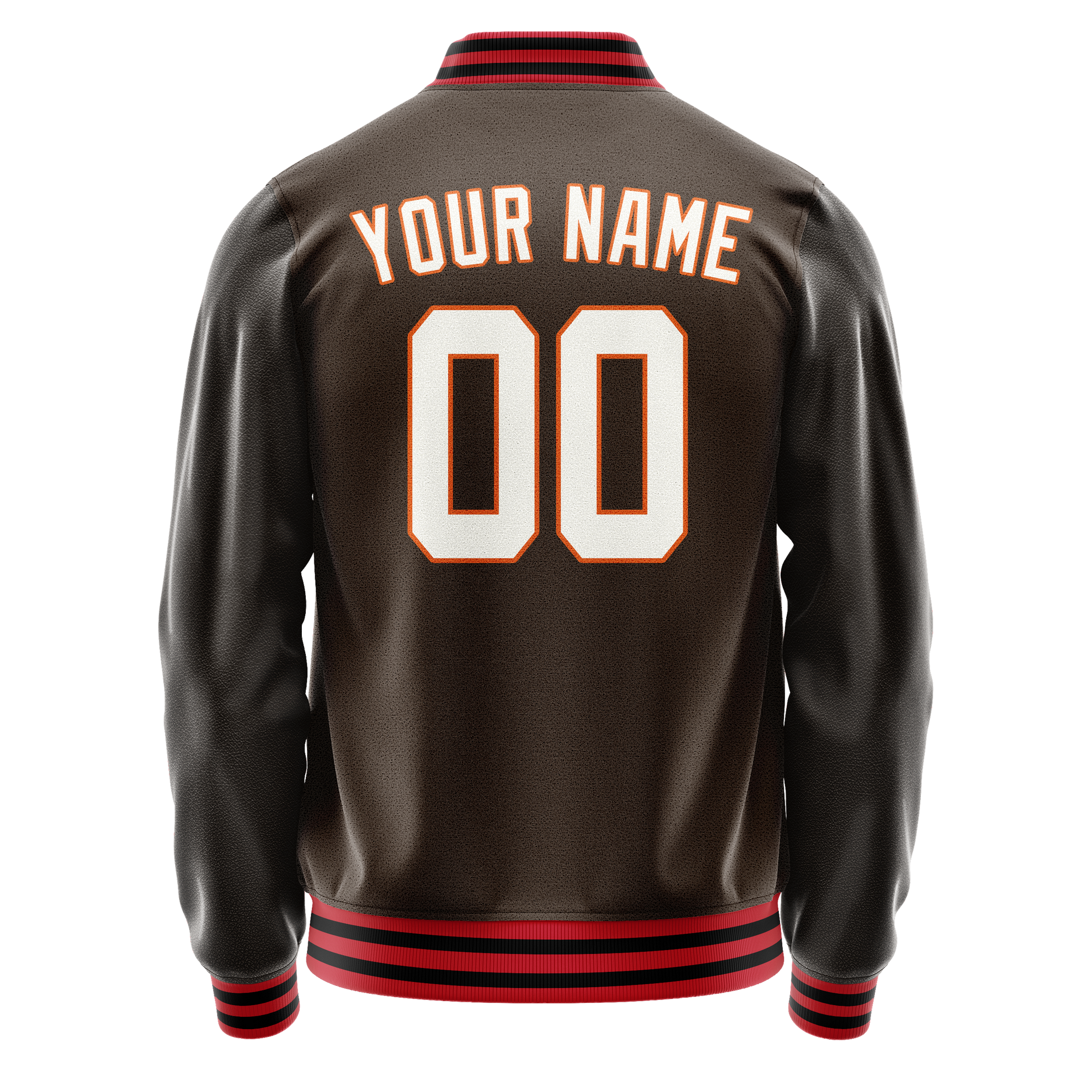 Custom Brown White Solid Color Varsity Letterman Jacket JA02240617XF067