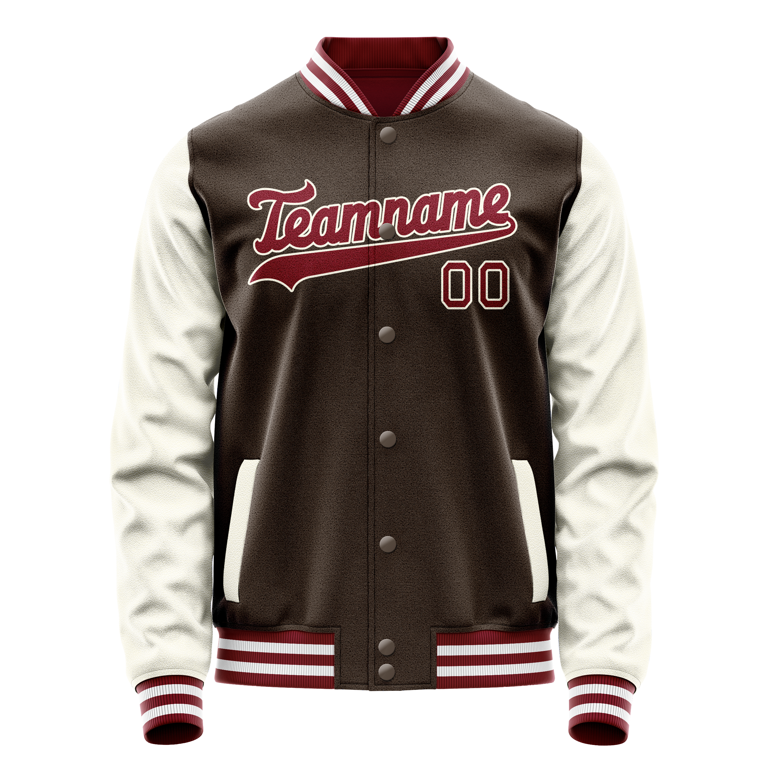 Custom Brown Cream Solid Color Varsity Letterman Jacket JA02240617XF082