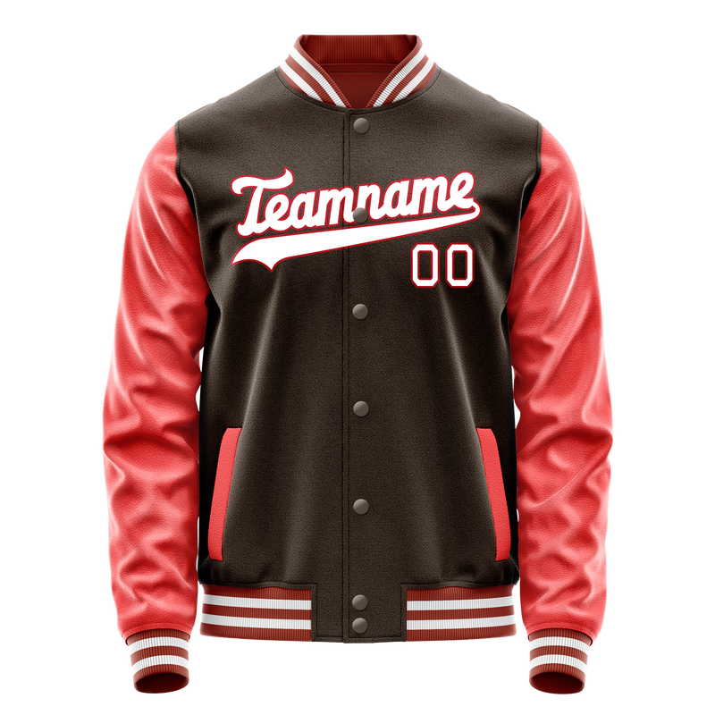 Custom Brown Texas-Orange Solid Color Varsity Letterman Jacket JA02240617XF061