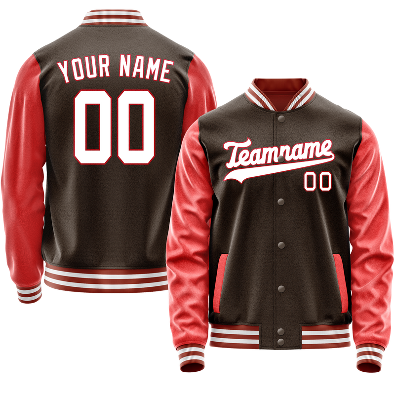 Custom Brown Texas-Orange Solid Color Varsity Letterman Jacket JA02240617XF061