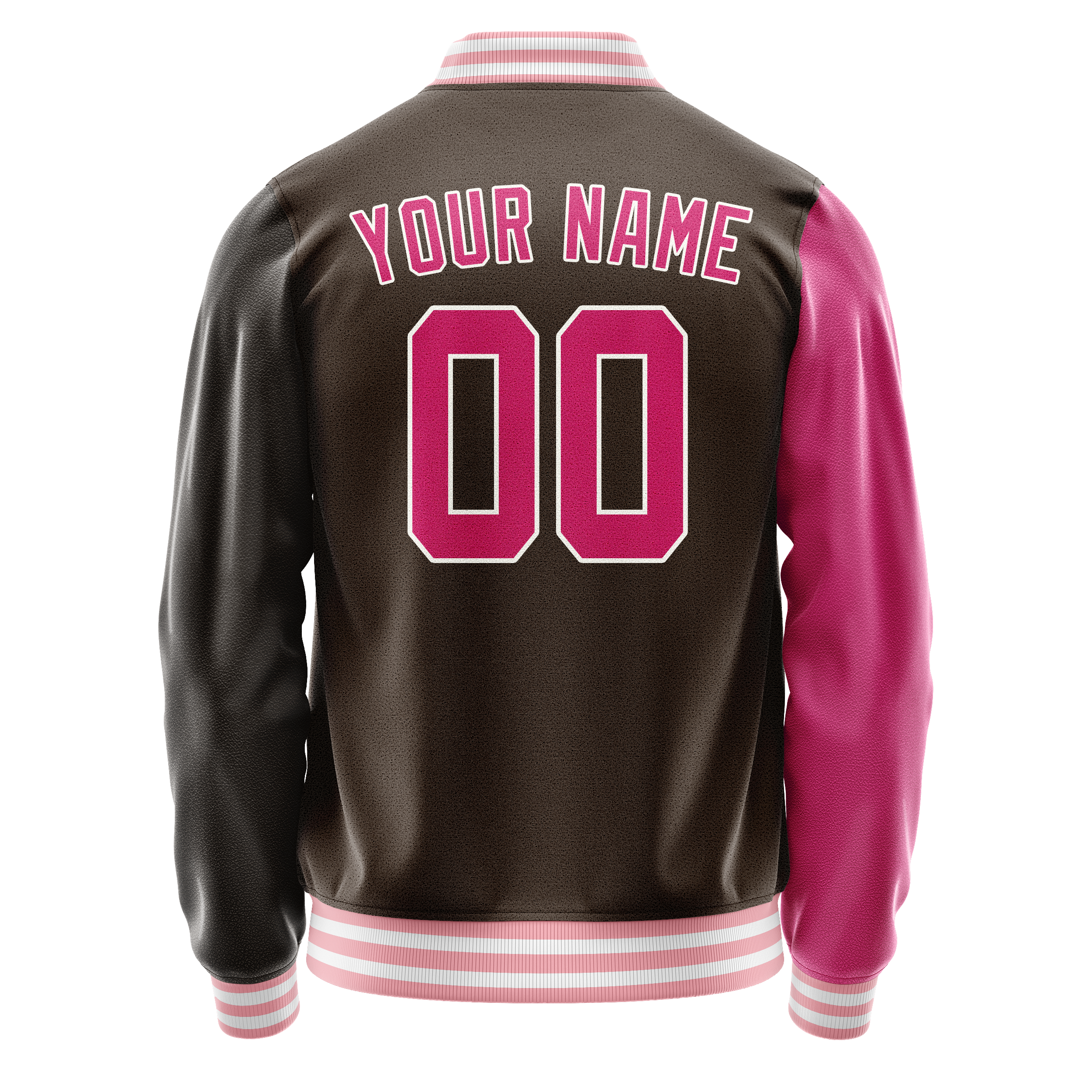 Custom Brown Pink Split Varsity Letterman Jacket JA02240617XF079