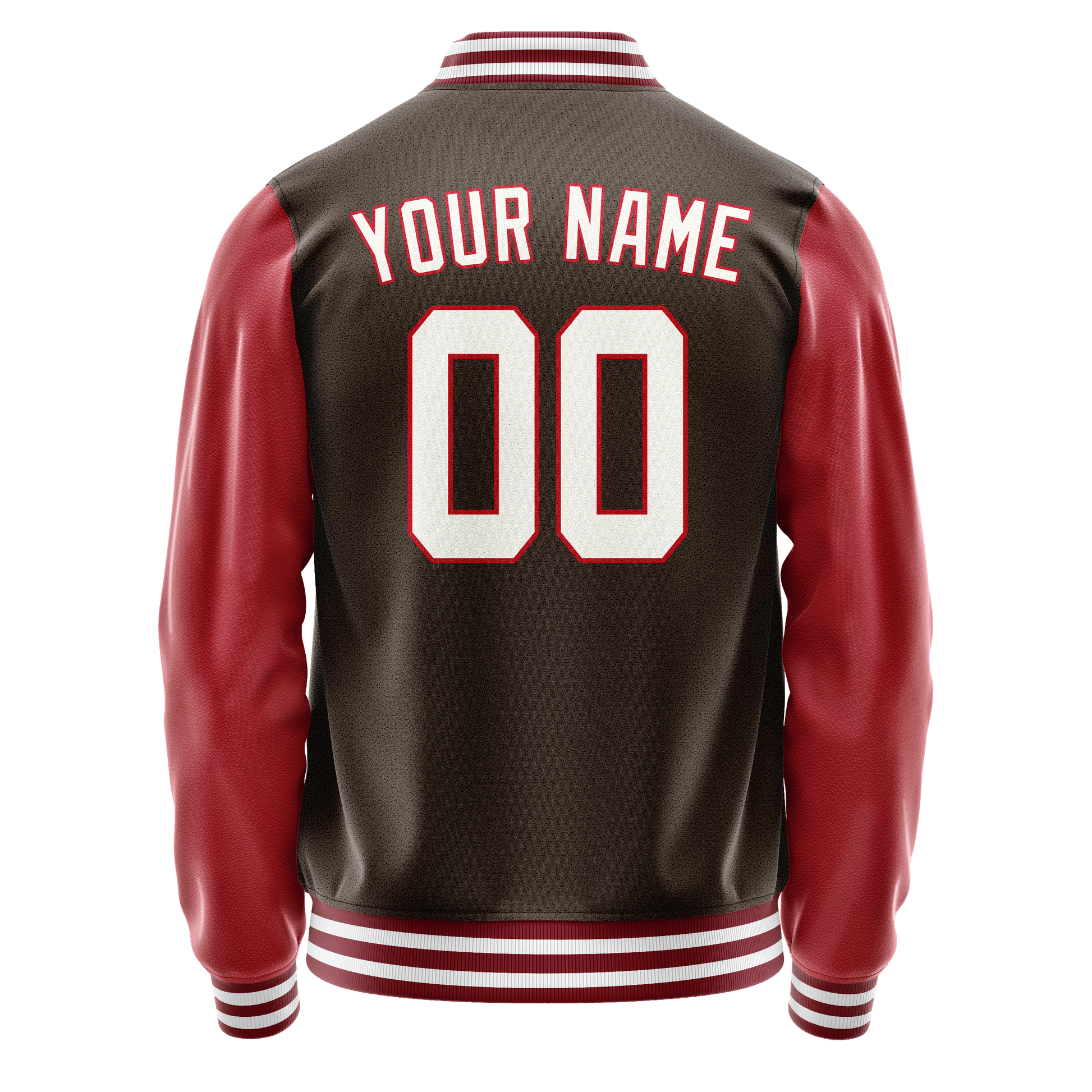 Custom Brown Crimson Solid Color Varsity Letterman Jacket JA02240617XF070