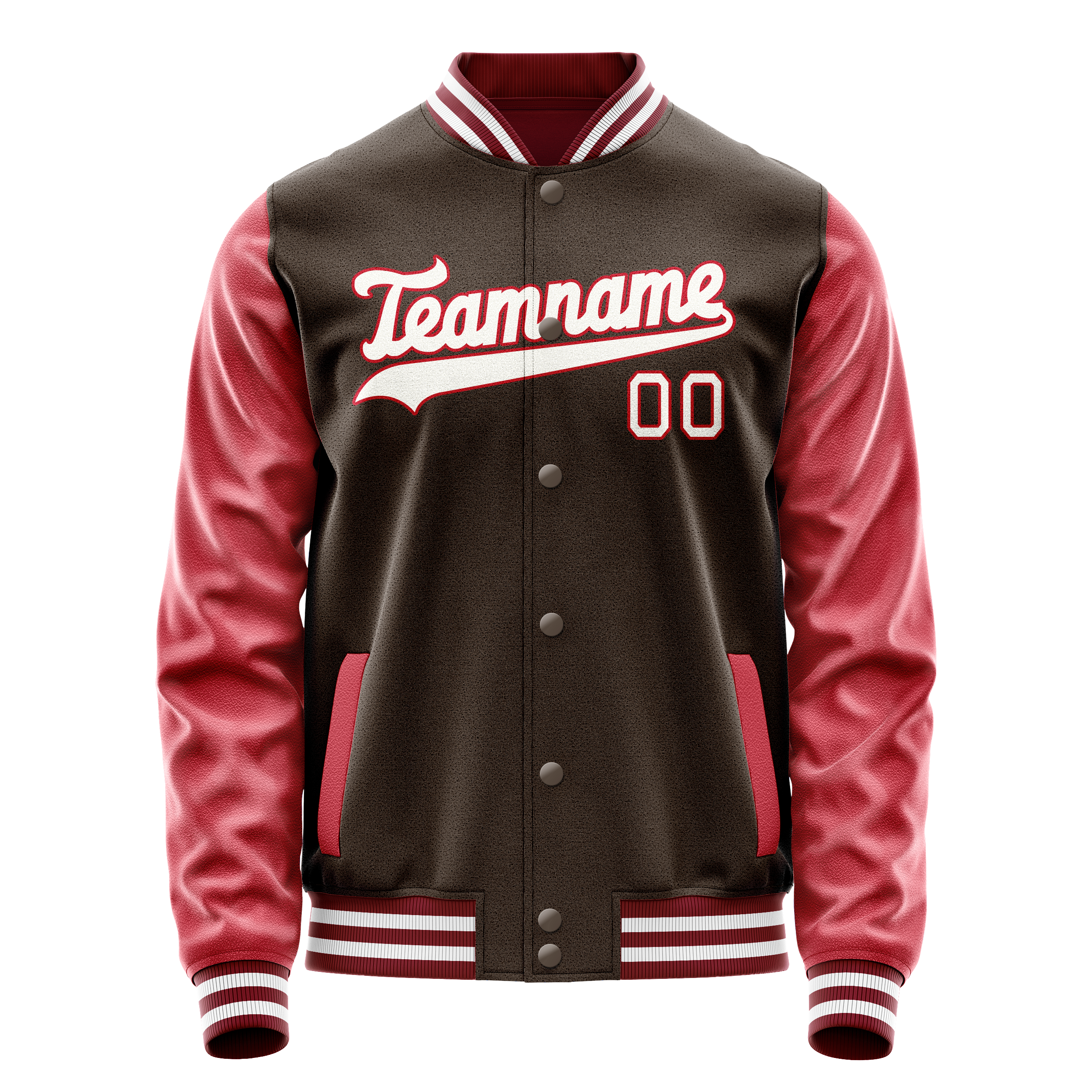 Custom Brown Crimson Solid Color Varsity Letterman Jacket JA02240617XF070