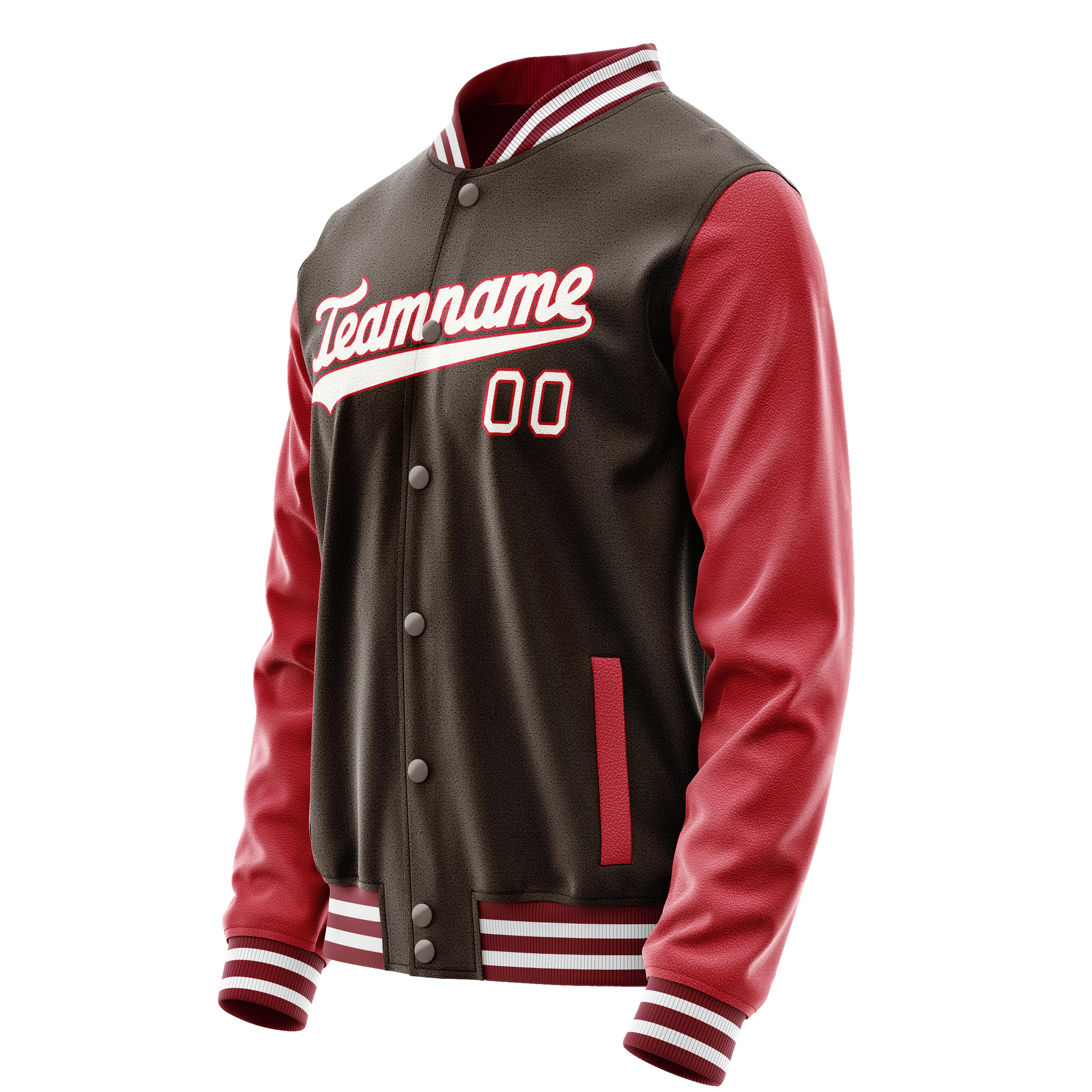 Custom Brown Crimson Solid Color Varsity Letterman Jacket JA02240617XF070