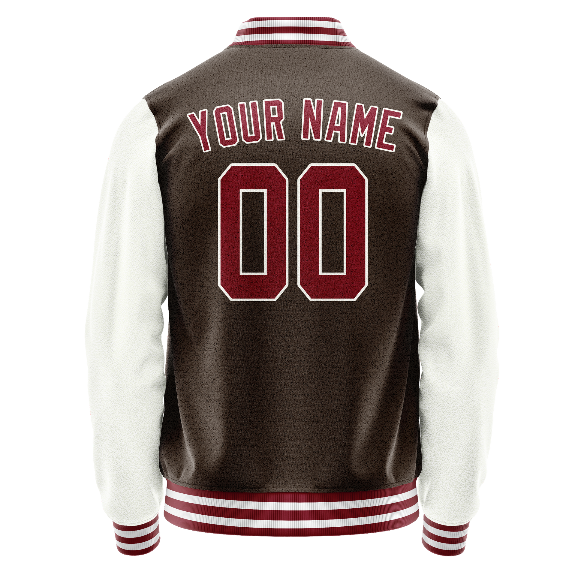 Custom Brown White Solid Color Varsity Letterman Jacket JA02240617XF076