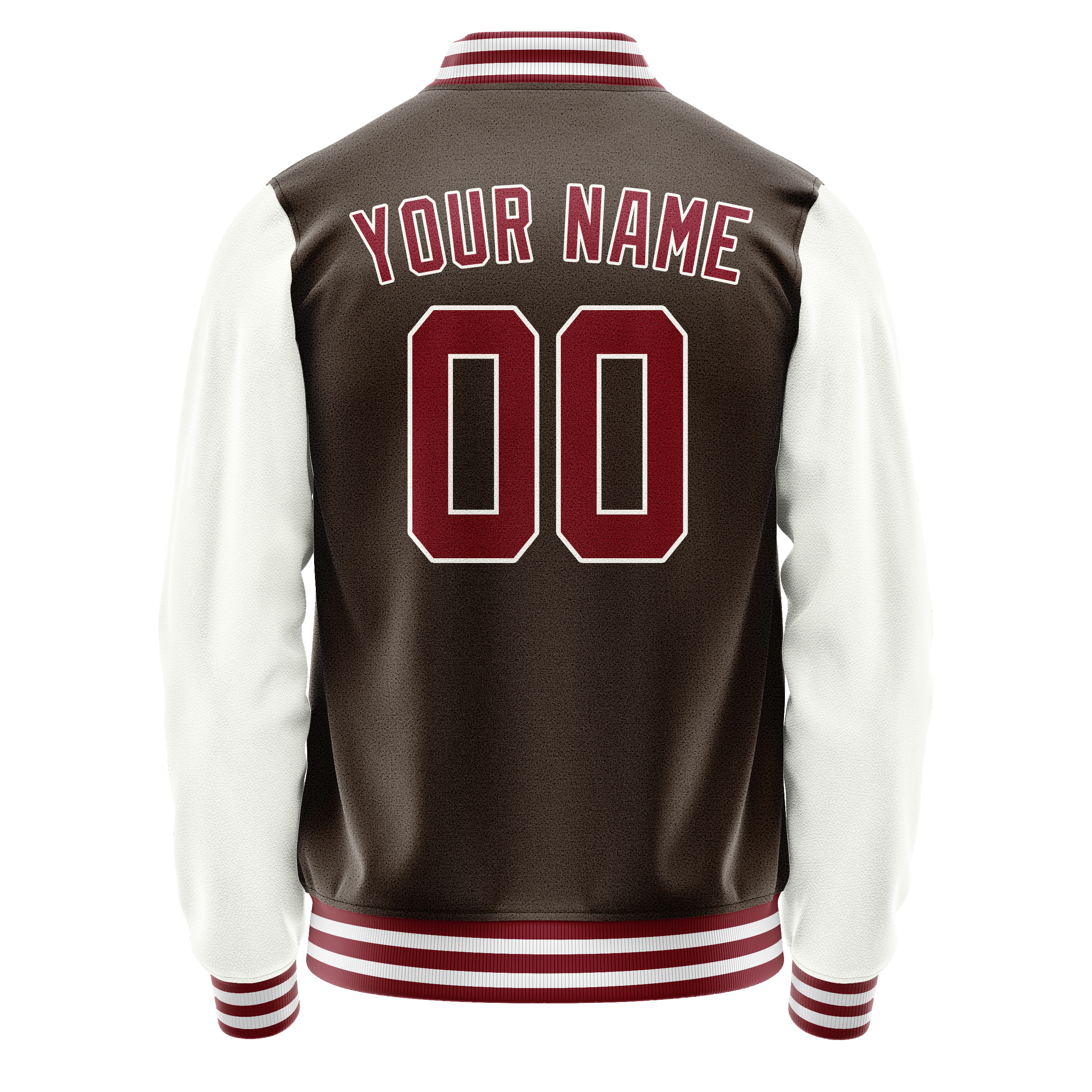 Custom Brown White Solid Color Varsity Letterman Jacket JA02240617XF076