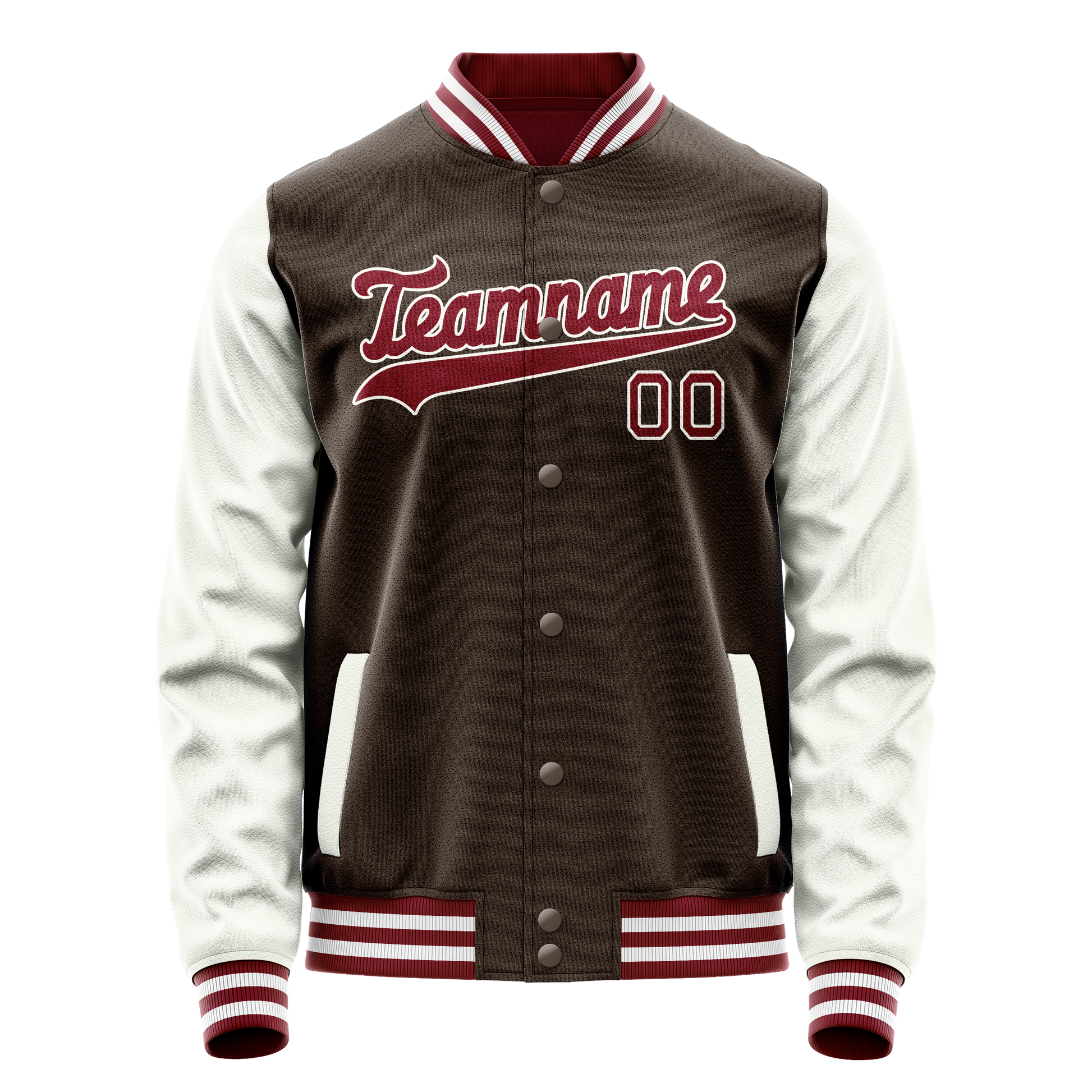 Custom Brown White Solid Color Varsity Letterman Jacket JA02240617XF076