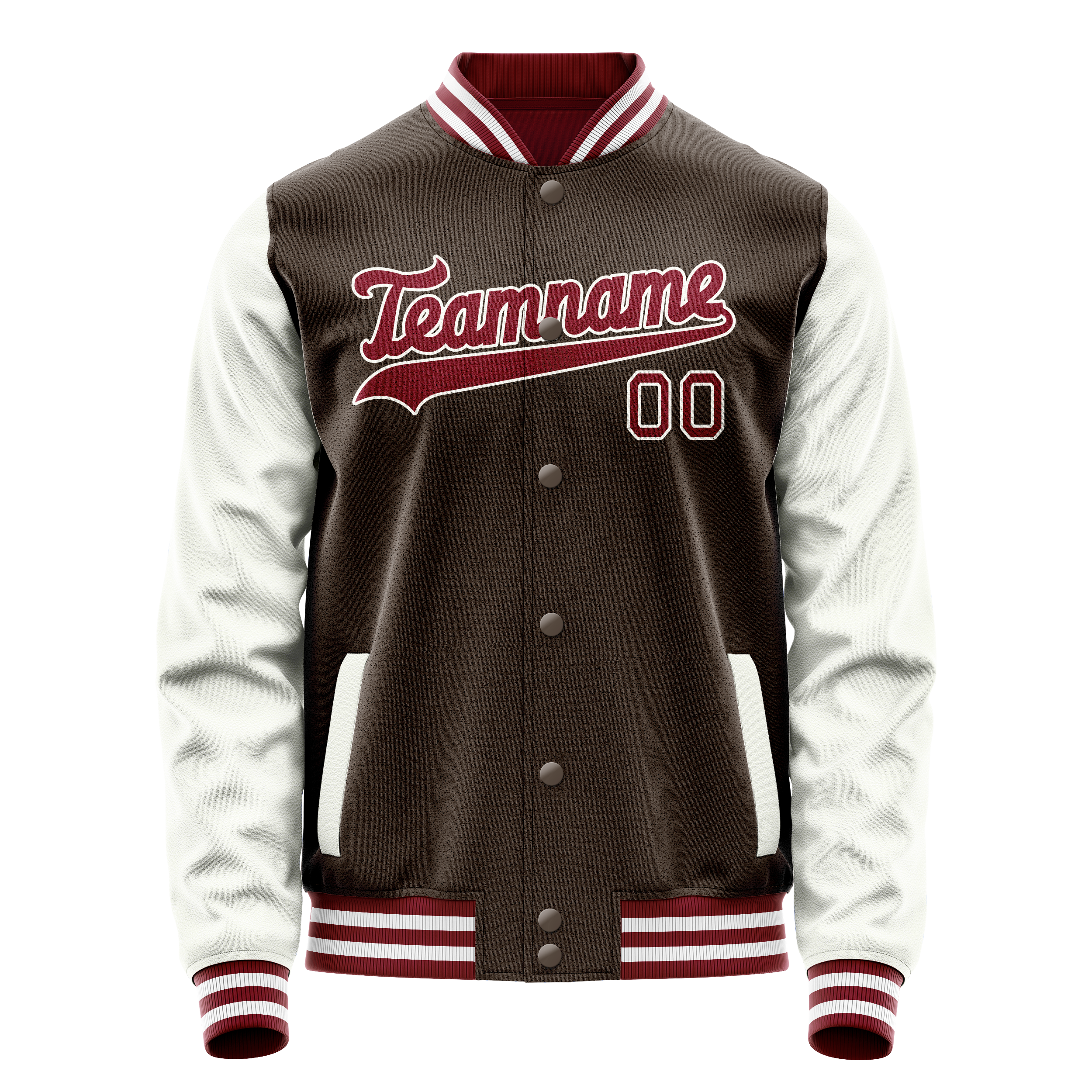 Custom Brown White Solid Color Varsity Letterman Jacket JA02240617XF076