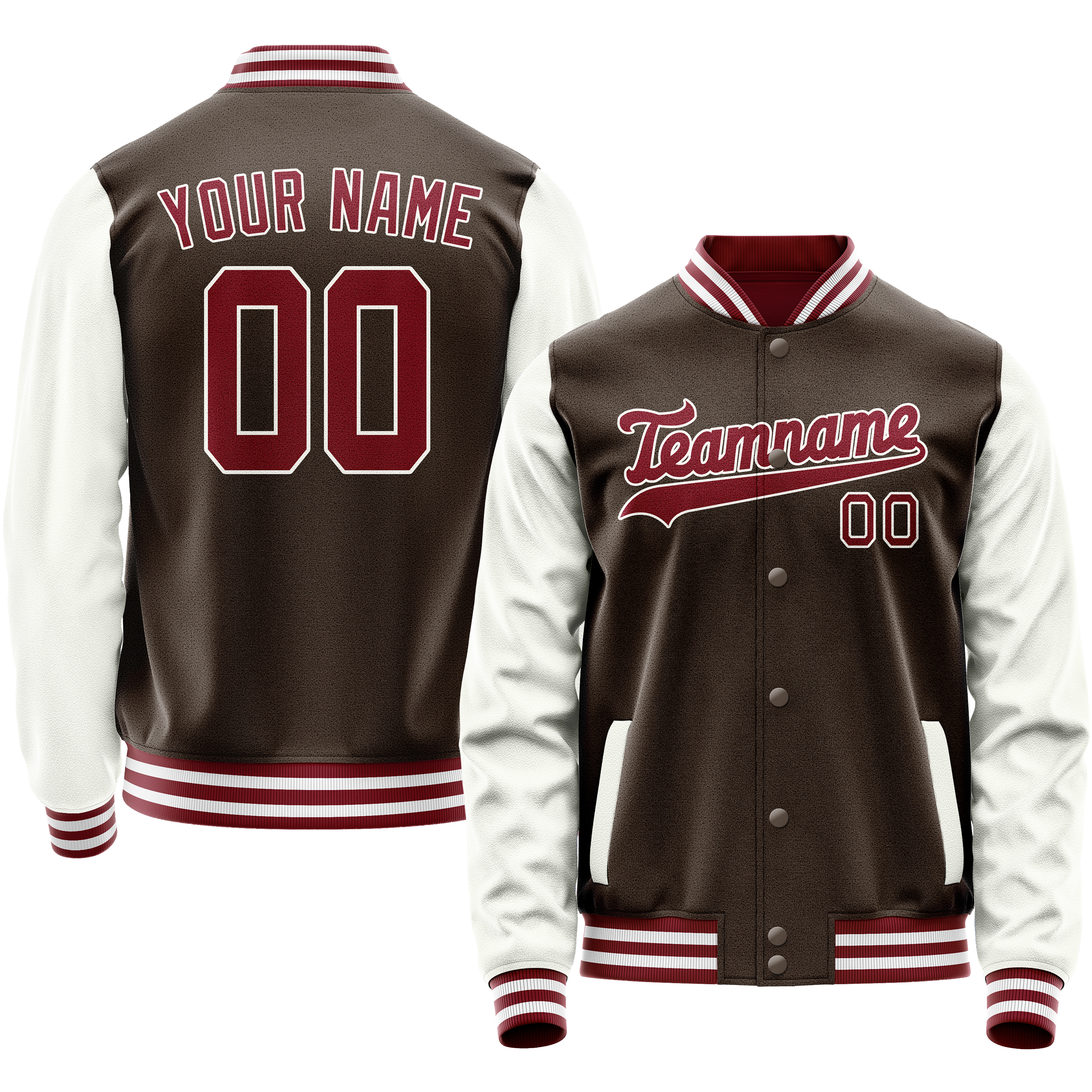 Custom Brown White Solid Color Varsity Letterman Jacket JA02240617XF076