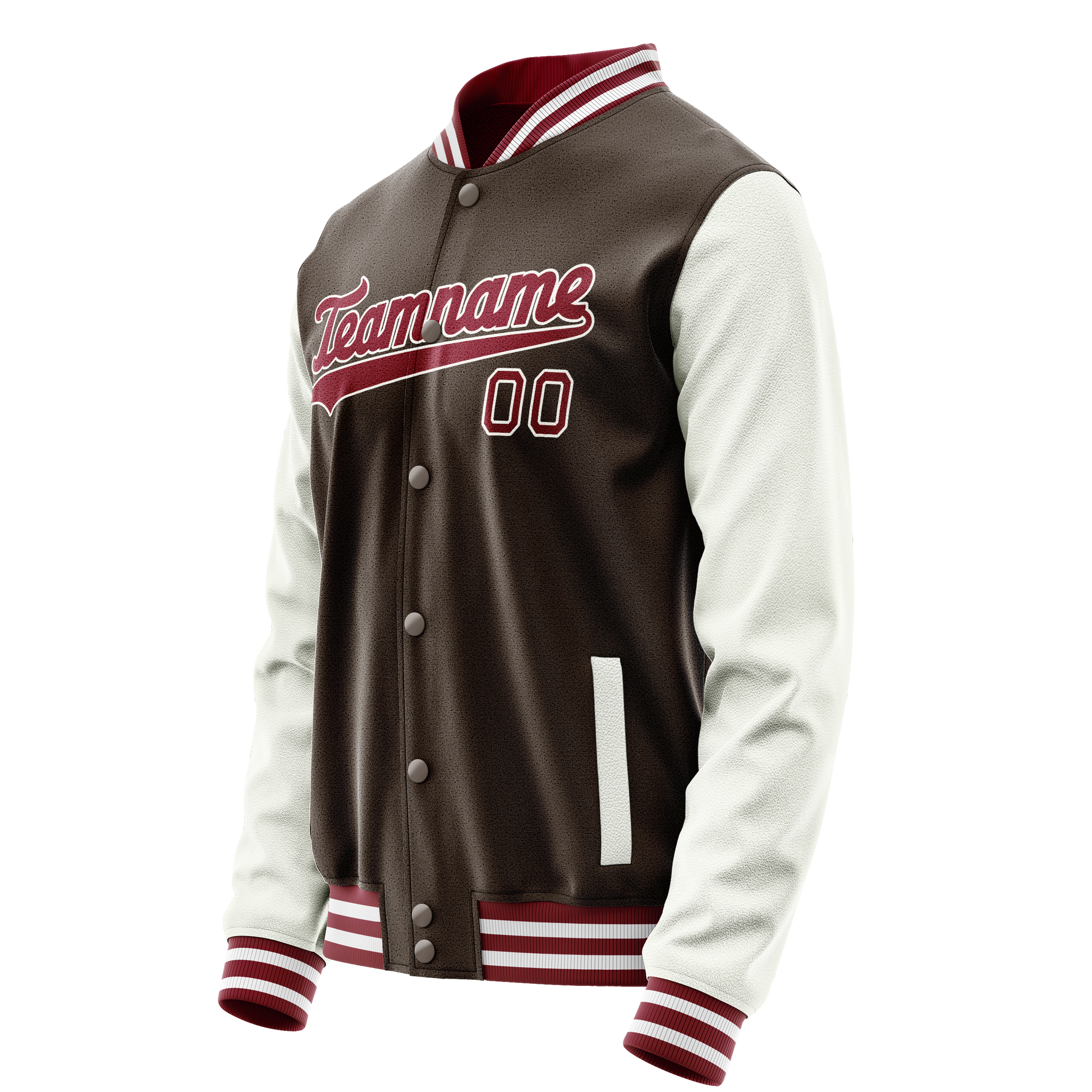 Custom Brown White Solid Color Varsity Letterman Jacket JA02240617XF076