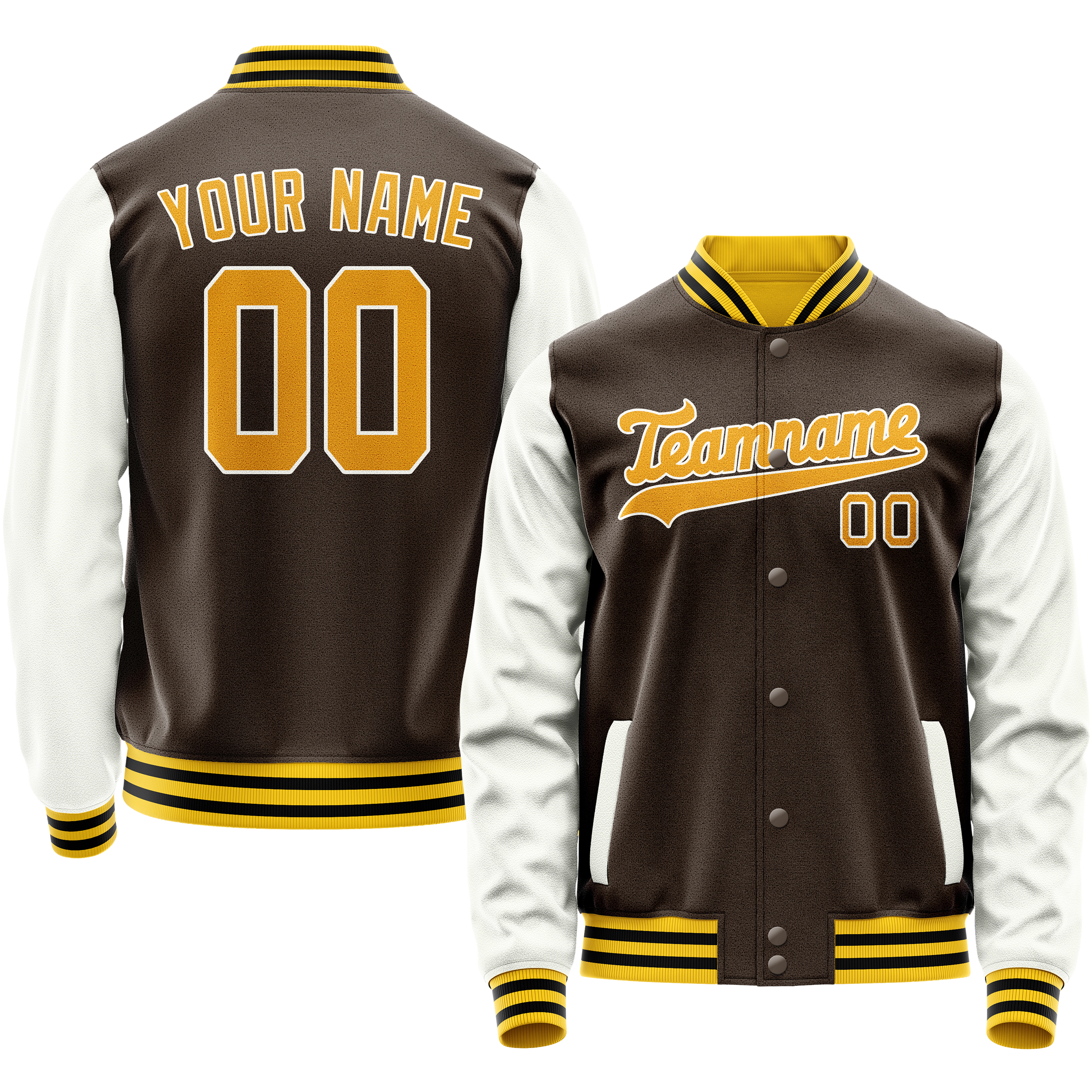 Custom Brown White Solid Color Varsity Letterman Jacket JA02240617XF063