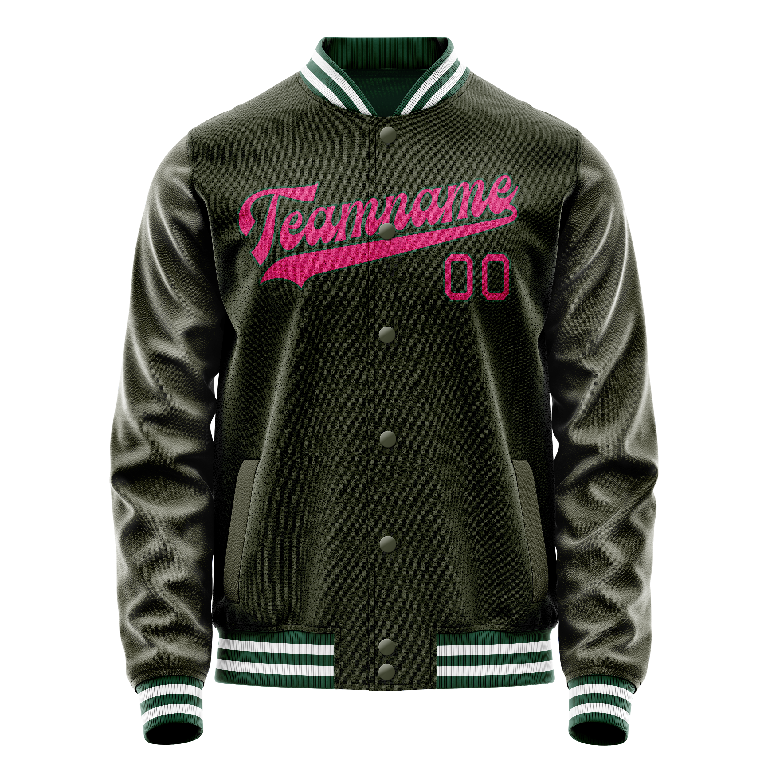 Custom Olive Pink Solid Color Varsity Letterman Jacket JA02240617LH308