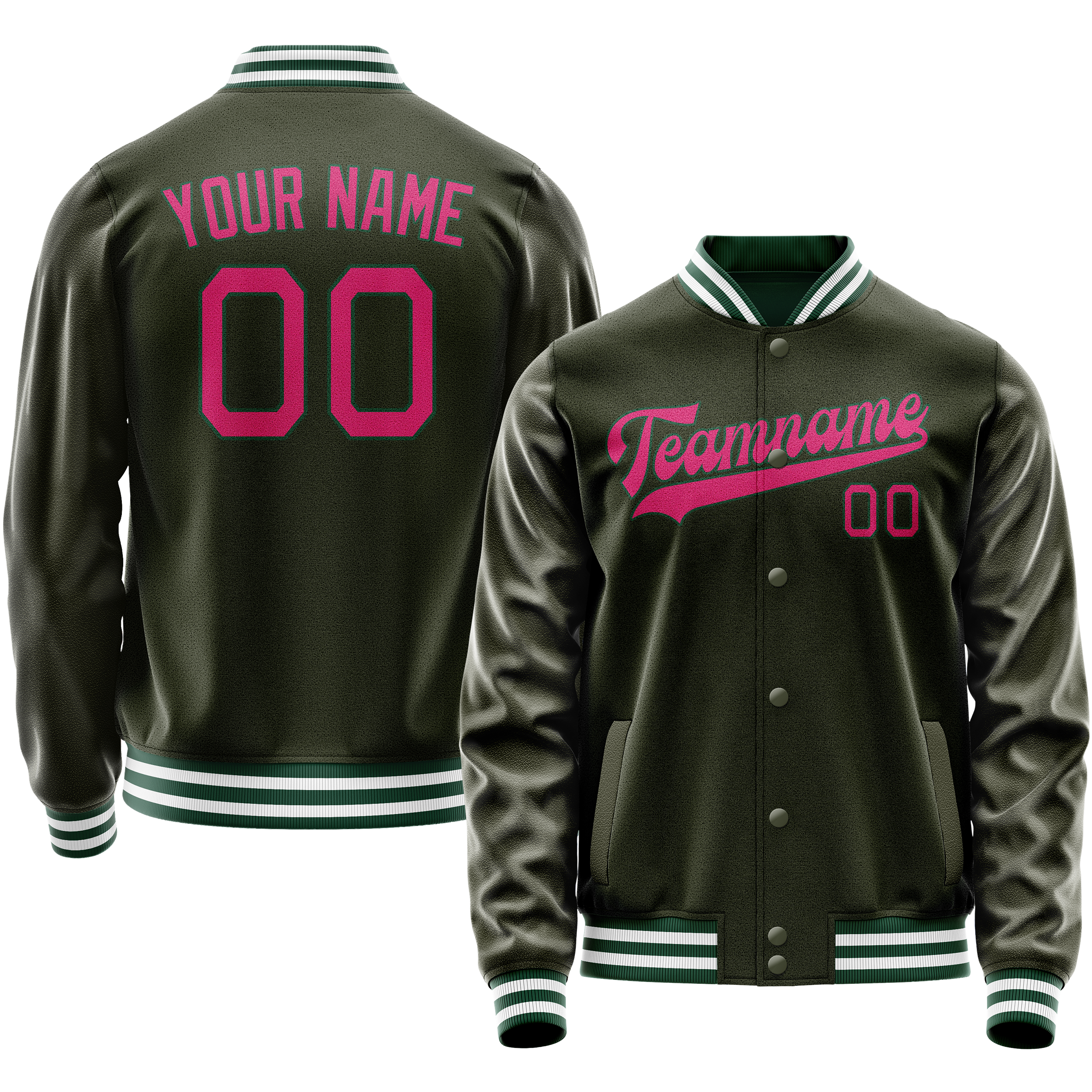 Custom Olive Pink Solid Color Varsity Letterman Jacket JA02240617LH308