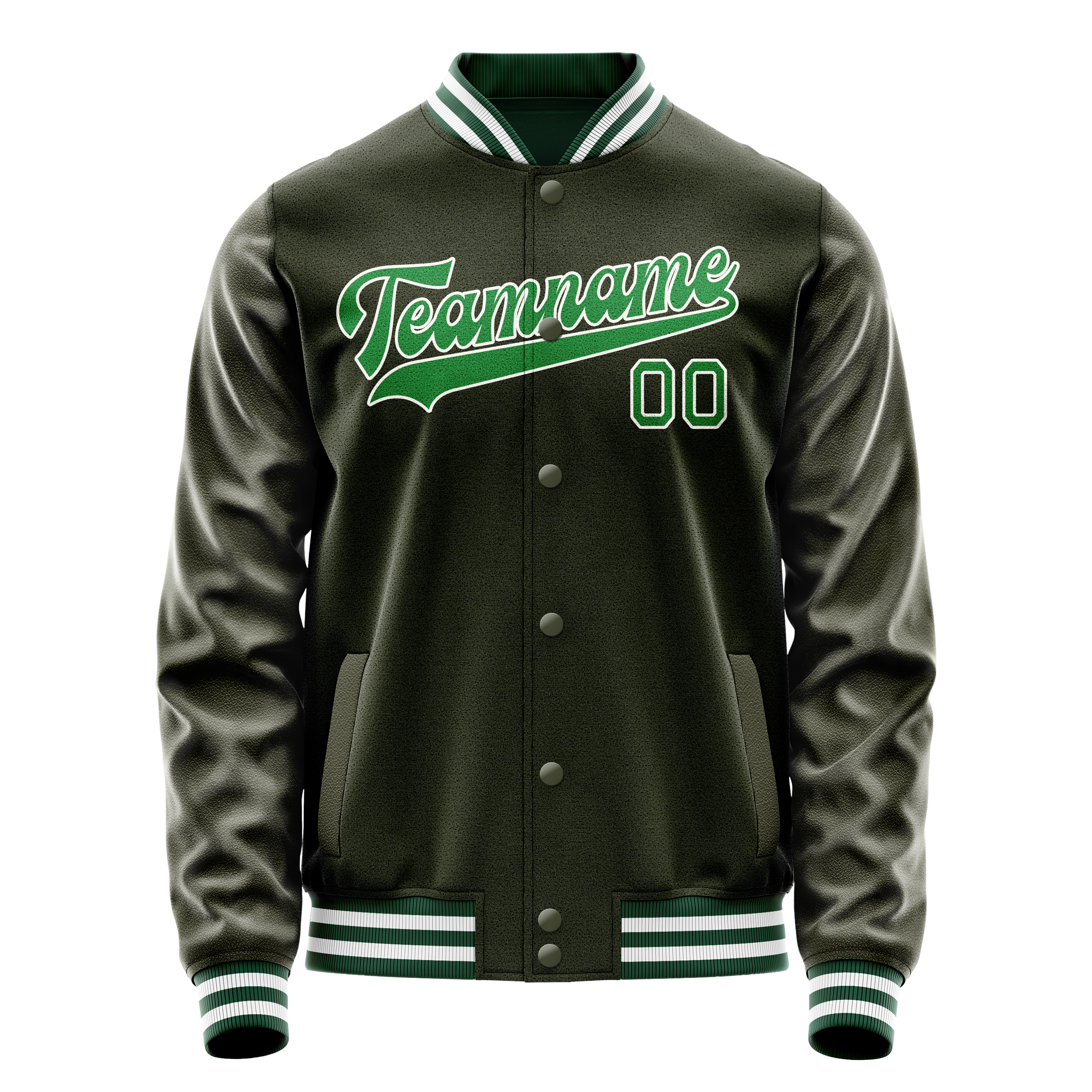 Custom Olive Neon-Green Solid Color Varsity Letterman Jacket JA02240617LH313