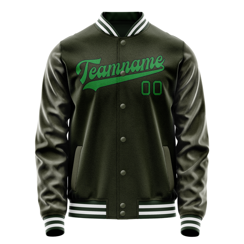 Custom Olive Neon-Green Solid Color Varsity Letterman Jacket JA02240617LH317
