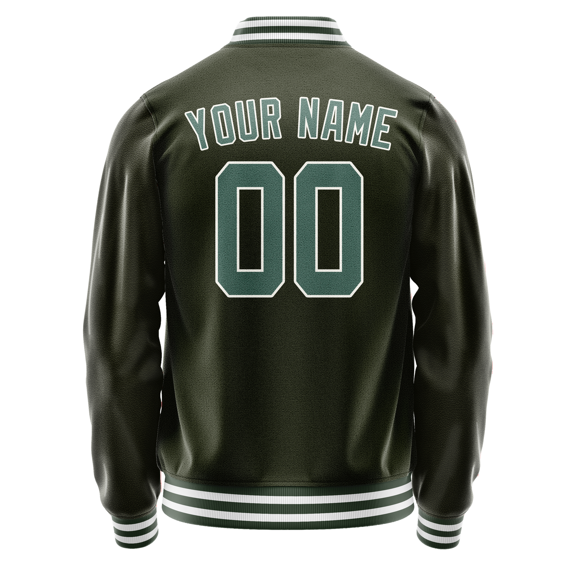 Custom Olive Teal Solid Color Varsity Letterman Jacket JA02240617LH312