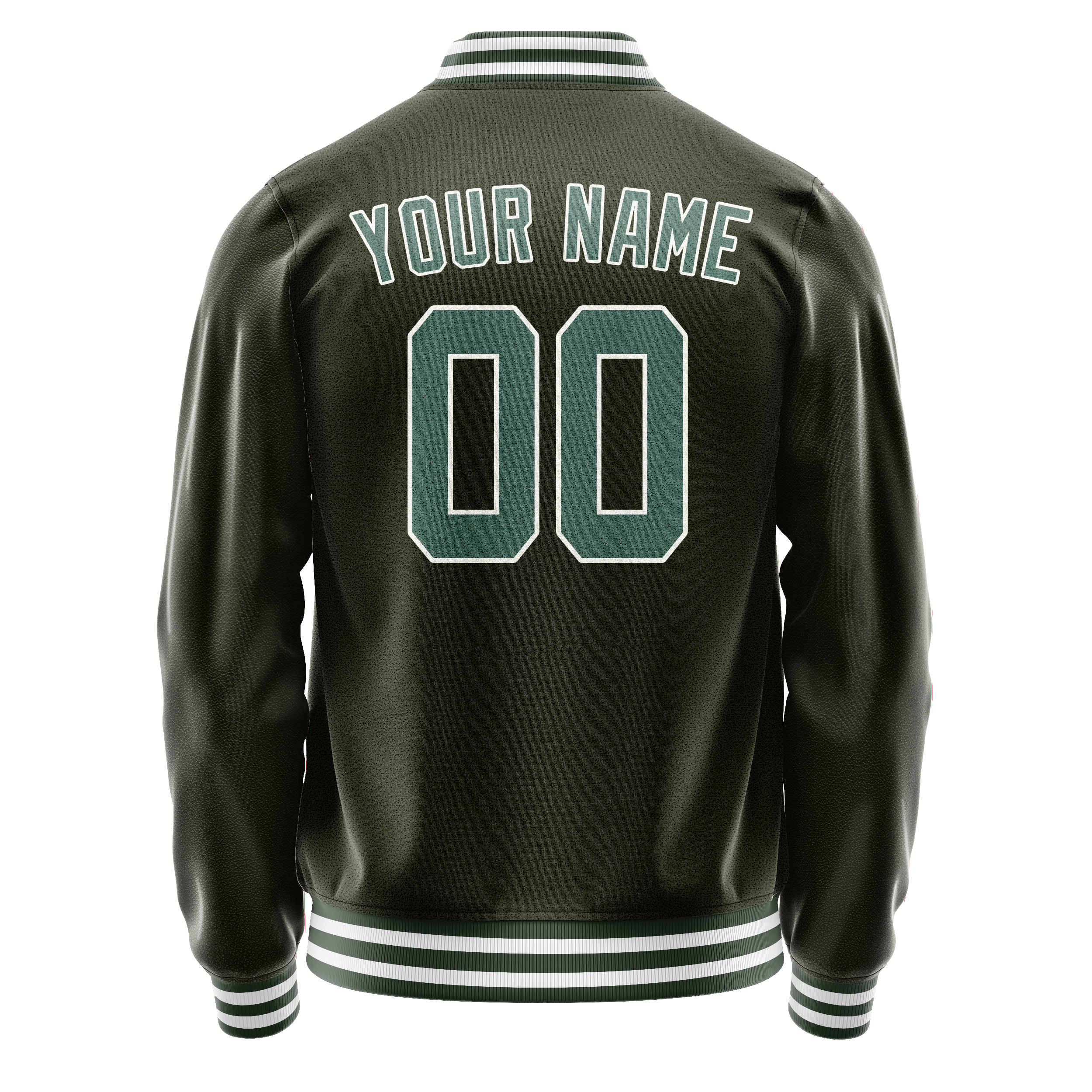 Custom Olive Teal Solid Color Varsity Letterman Jacket JA02240617LH312