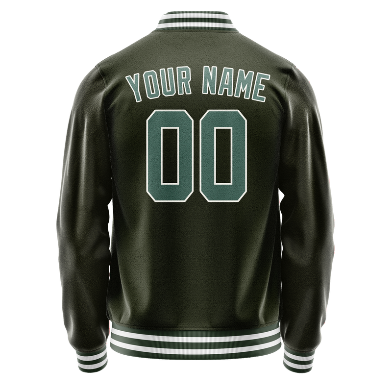Custom Olive Teal Solid Color Varsity Letterman Jacket JA02240617LH312