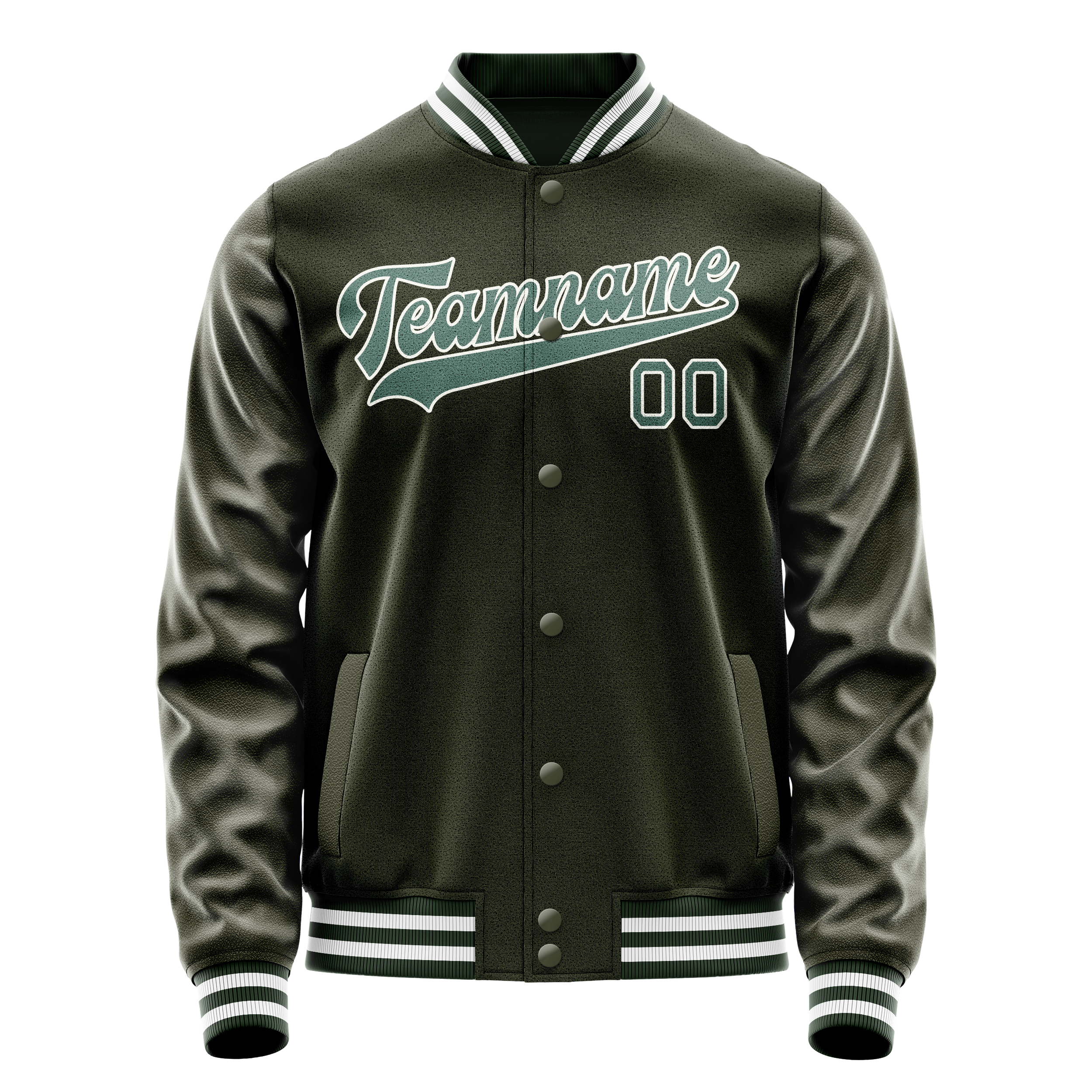 Custom Olive Teal Solid Color Varsity Letterman Jacket JA02240617LH312