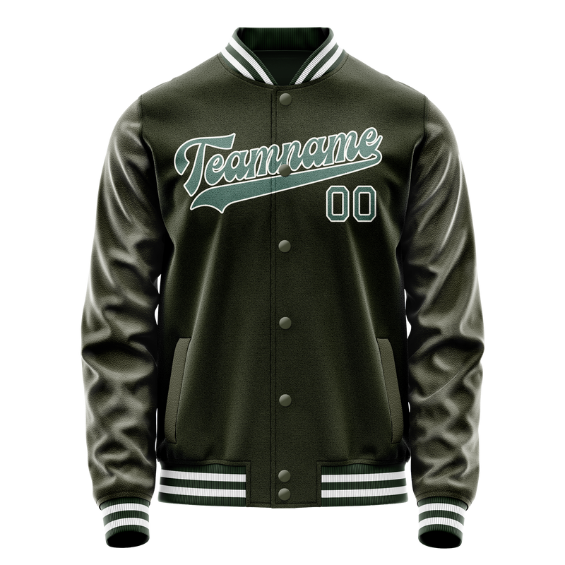 Custom Olive Teal Solid Color Varsity Letterman Jacket JA02240617LH312