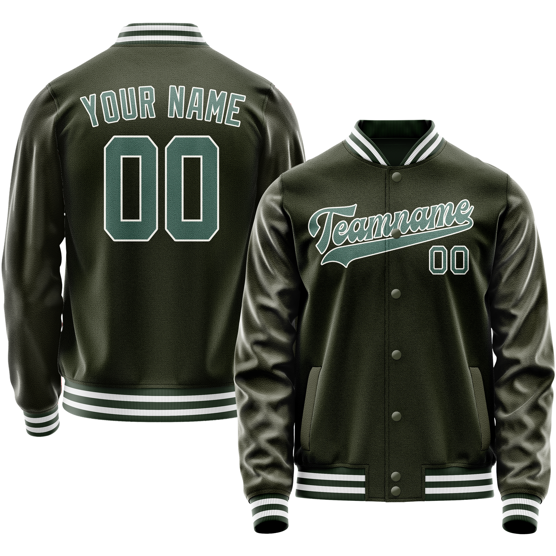 Custom Olive Teal Solid Color Varsity Letterman Jacket JA02240617LH312