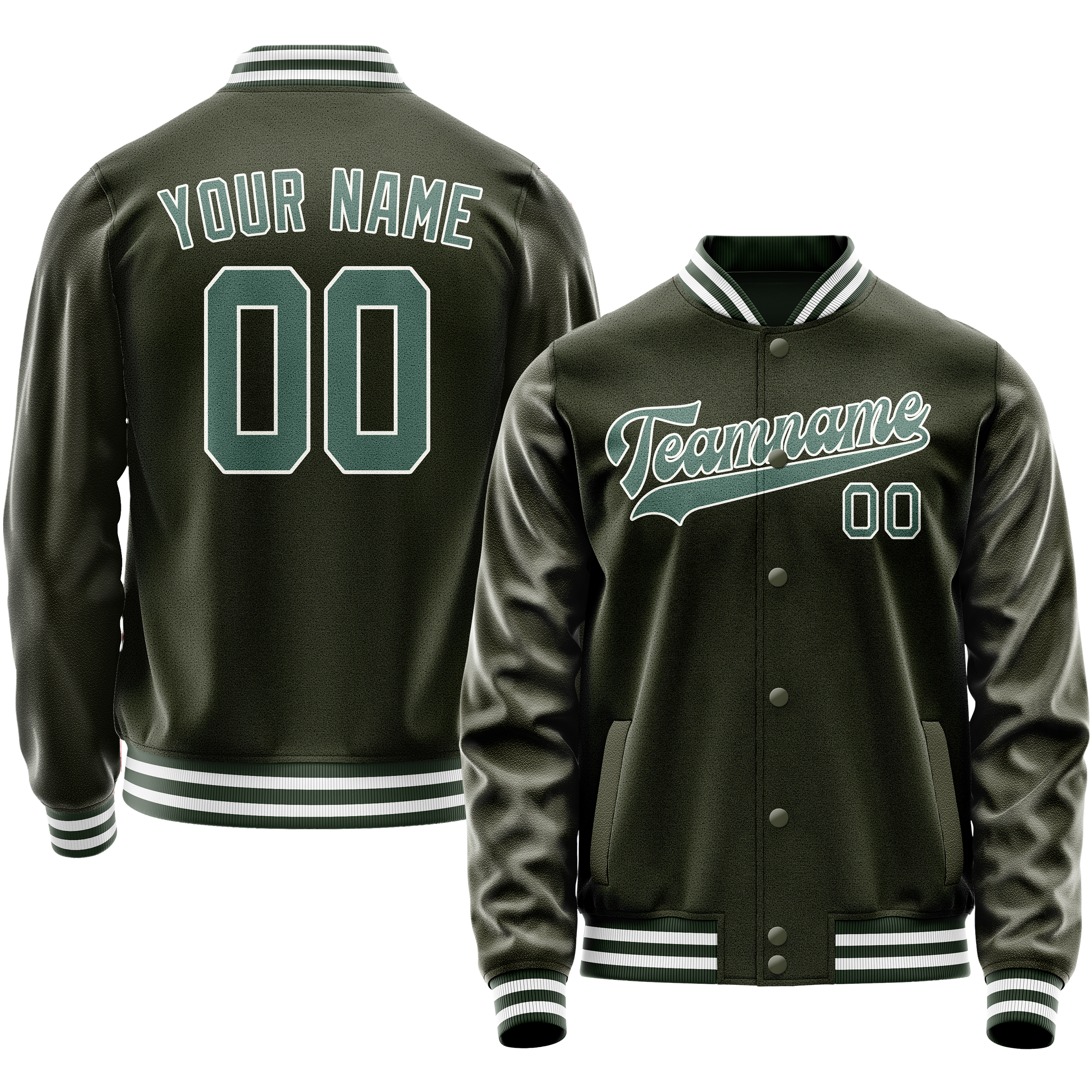 Custom Olive Teal Solid Color Varsity Letterman Jacket JA02240617LH312
