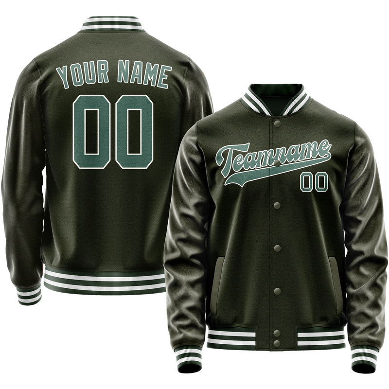 Custom Olive Teal Solid Color Varsity Letterman Jacket JA02240617LH312