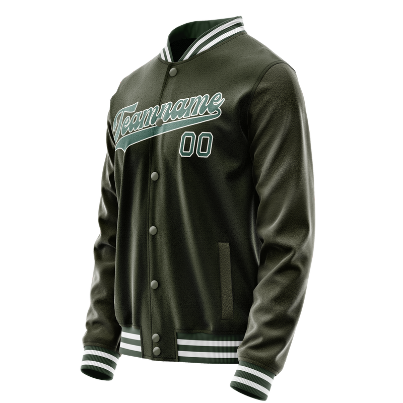 Custom Olive Teal Solid Color Varsity Letterman Jacket JA02240617LH312