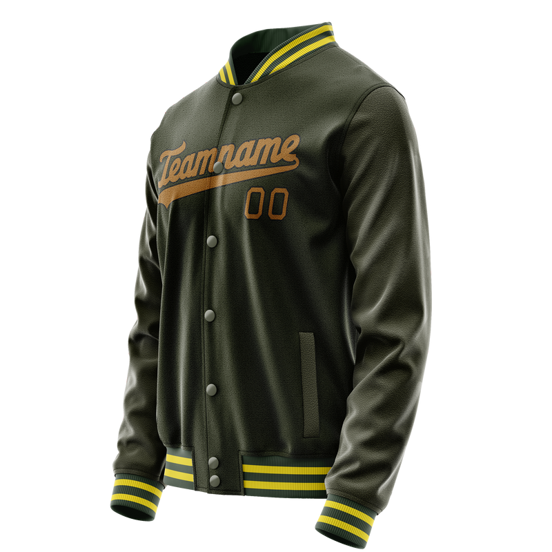 Custom Olive Brown Solid Color Varsity Letterman Jacket JA02240617LH298