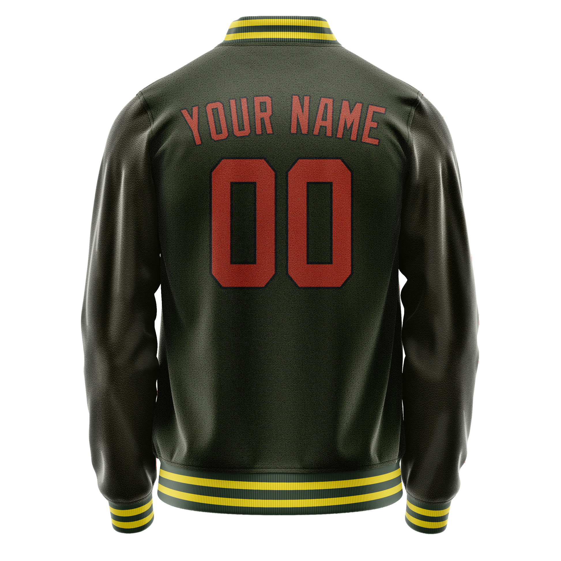 Custom Olive Orange Solid Color Varsity Letterman Jacket JA02240617LH316