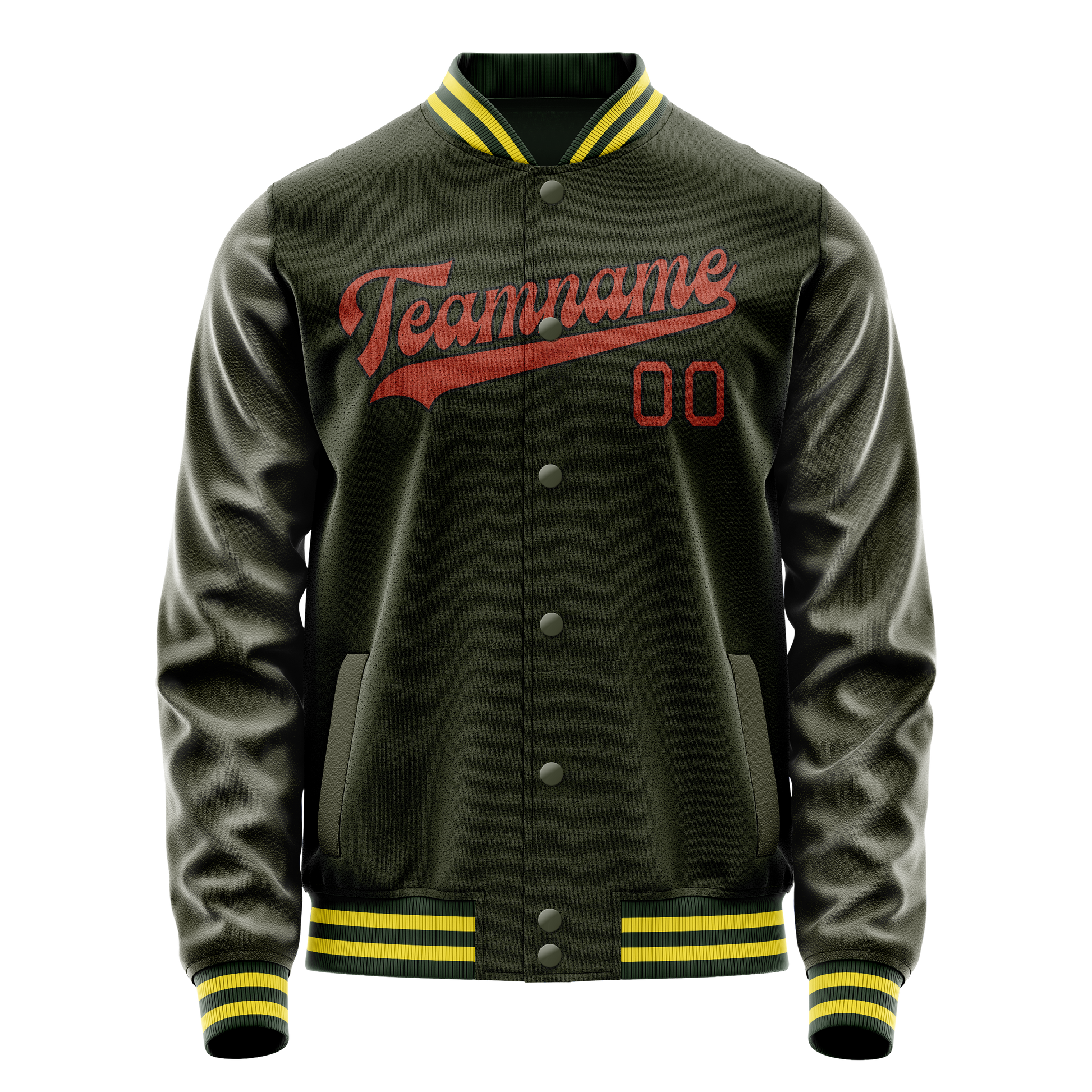 Custom Olive Orange Solid Color Varsity Letterman Jacket JA02240617LH316