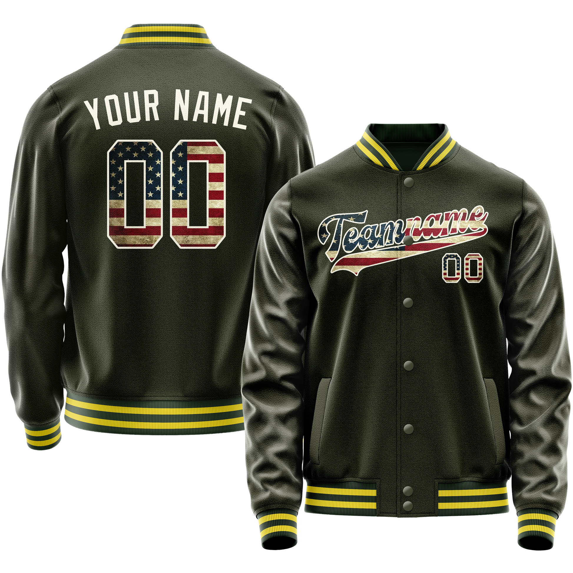 Custom Olive Cream Vintage Usa Flag Varsity Letterman Jacket JA02240617LH326