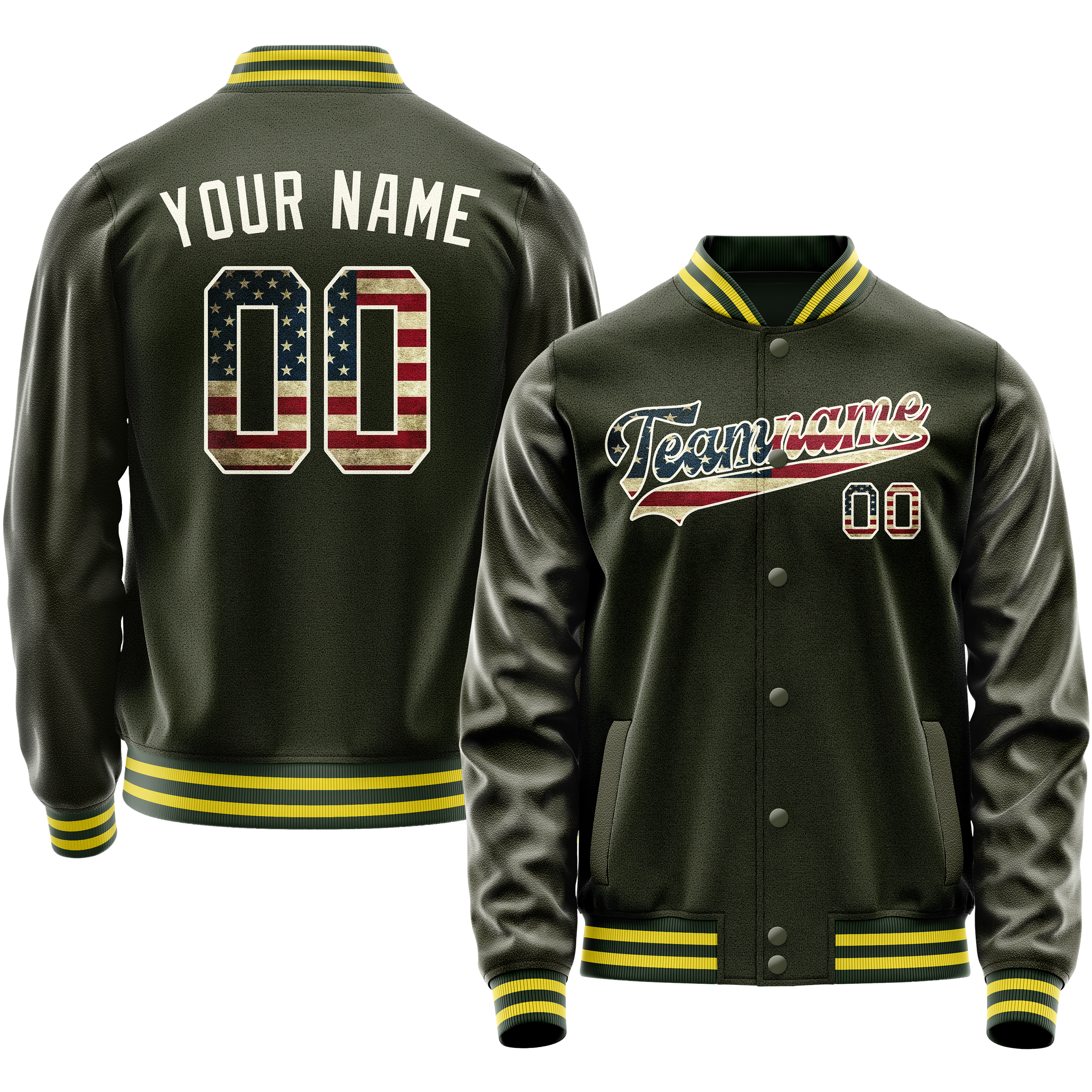 Custom Olive Cream Vintage Usa Flag Varsity Letterman Jacket JA02240617LH326