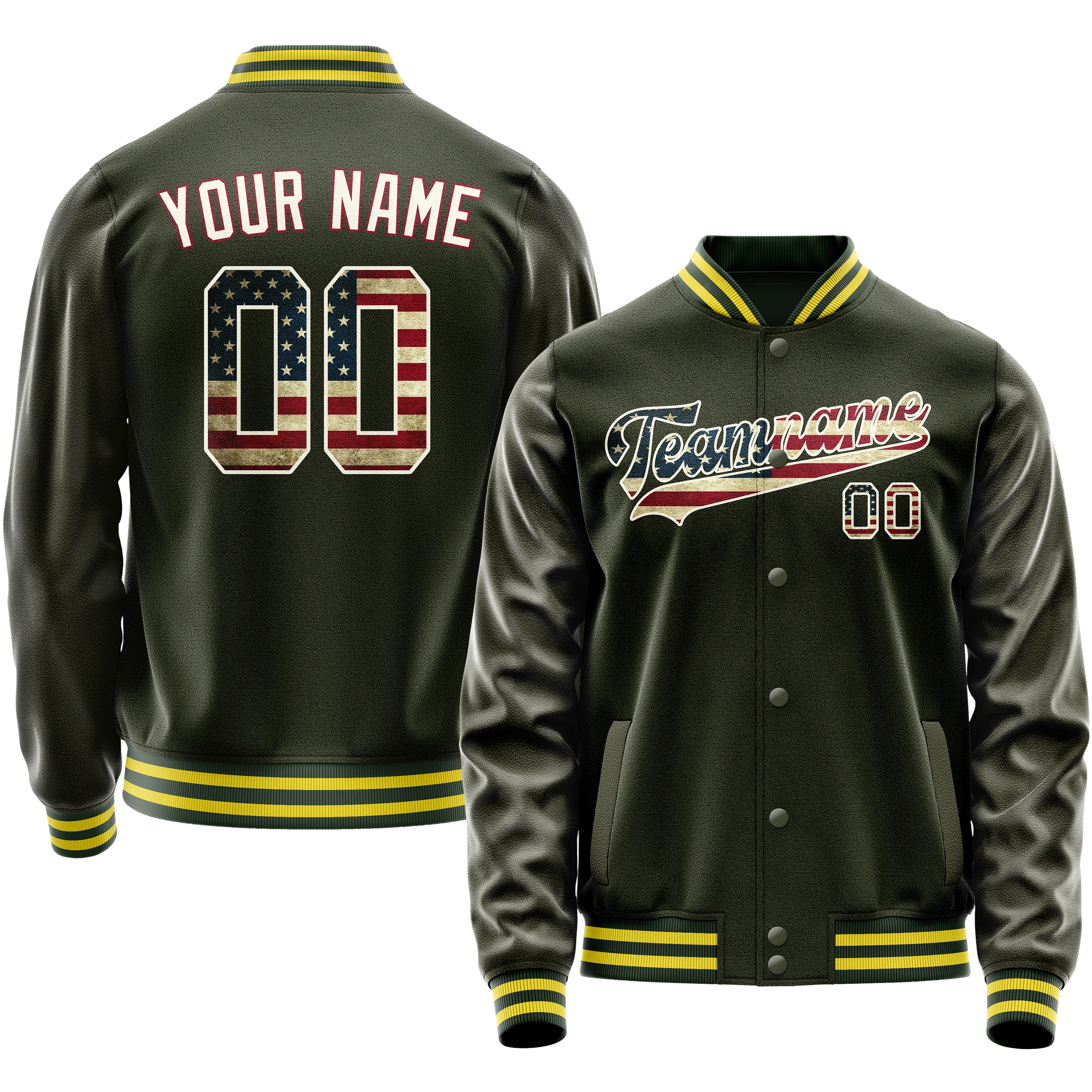 Custom Olive Cream Vintage Usa Flag Varsity Letterman Jacket JA02240617LH323