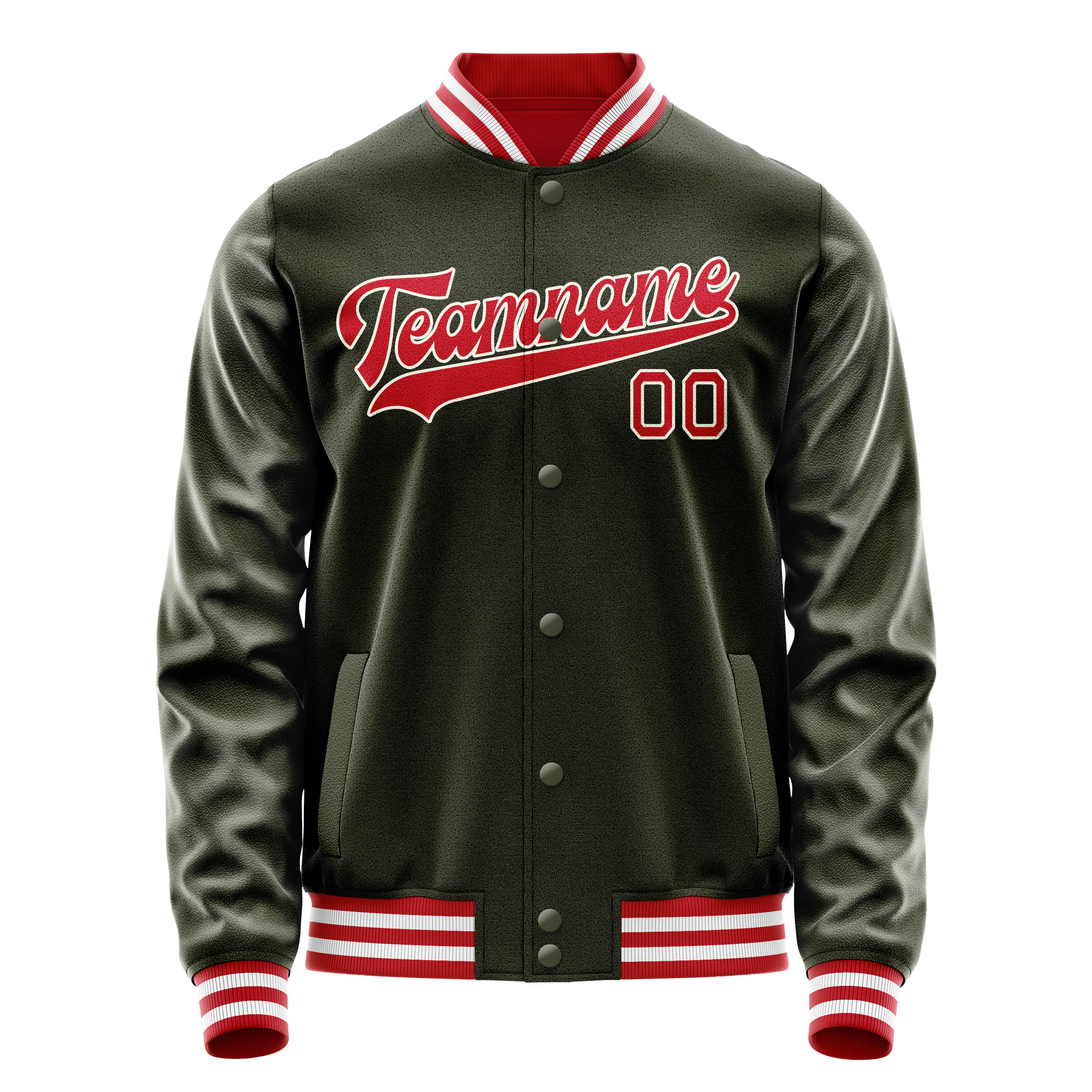 Custom Olive Red Solid Color Varsity Letterman Jacket JA02240617LH301