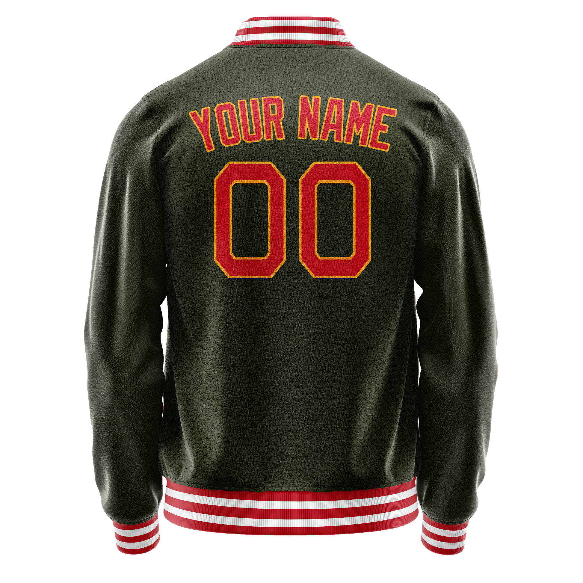 Custom Olive Red Solid Color Varsity Letterman Jacket JA02240617LH322