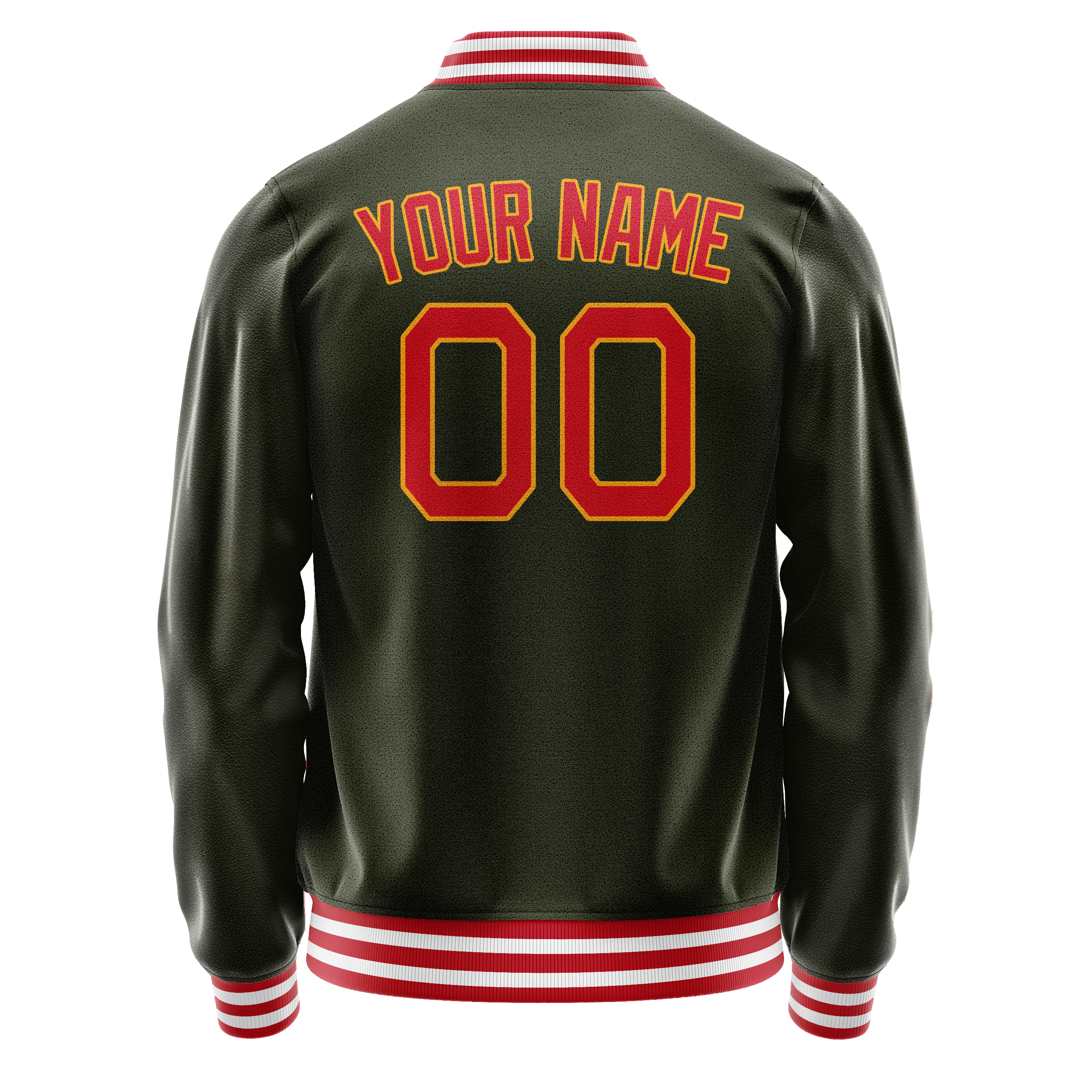 Custom Olive Red Solid Color Varsity Letterman Jacket JA02240617LH322