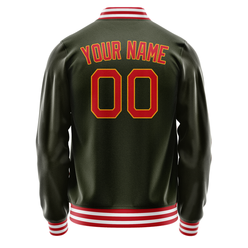 Custom Olive Red Solid Color Varsity Letterman Jacket JA02240617LH322