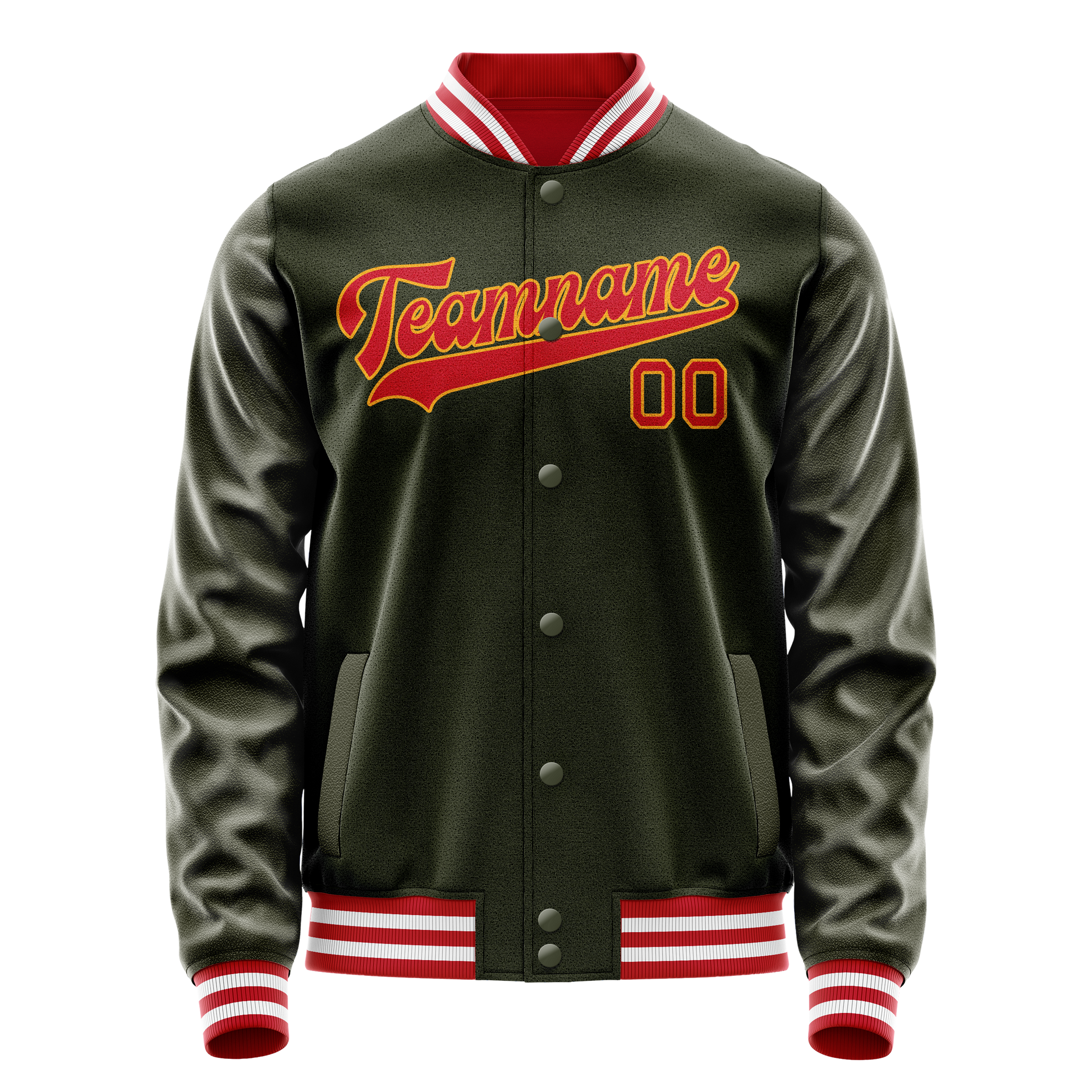 Custom Olive Red Solid Color Varsity Letterman Jacket JA02240617LH322